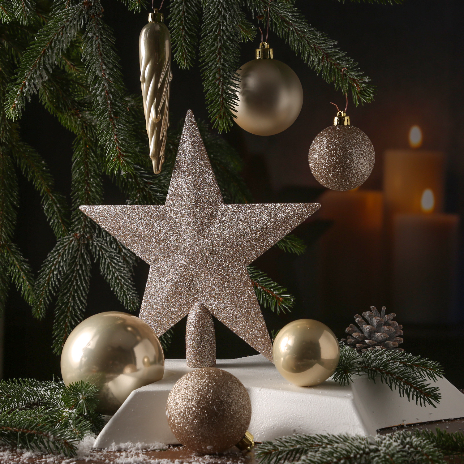 Christbaumkugel - Weihnachtsbaumkugel - bruchfest - glänzend matt glitzernd - champagner - 33er Set