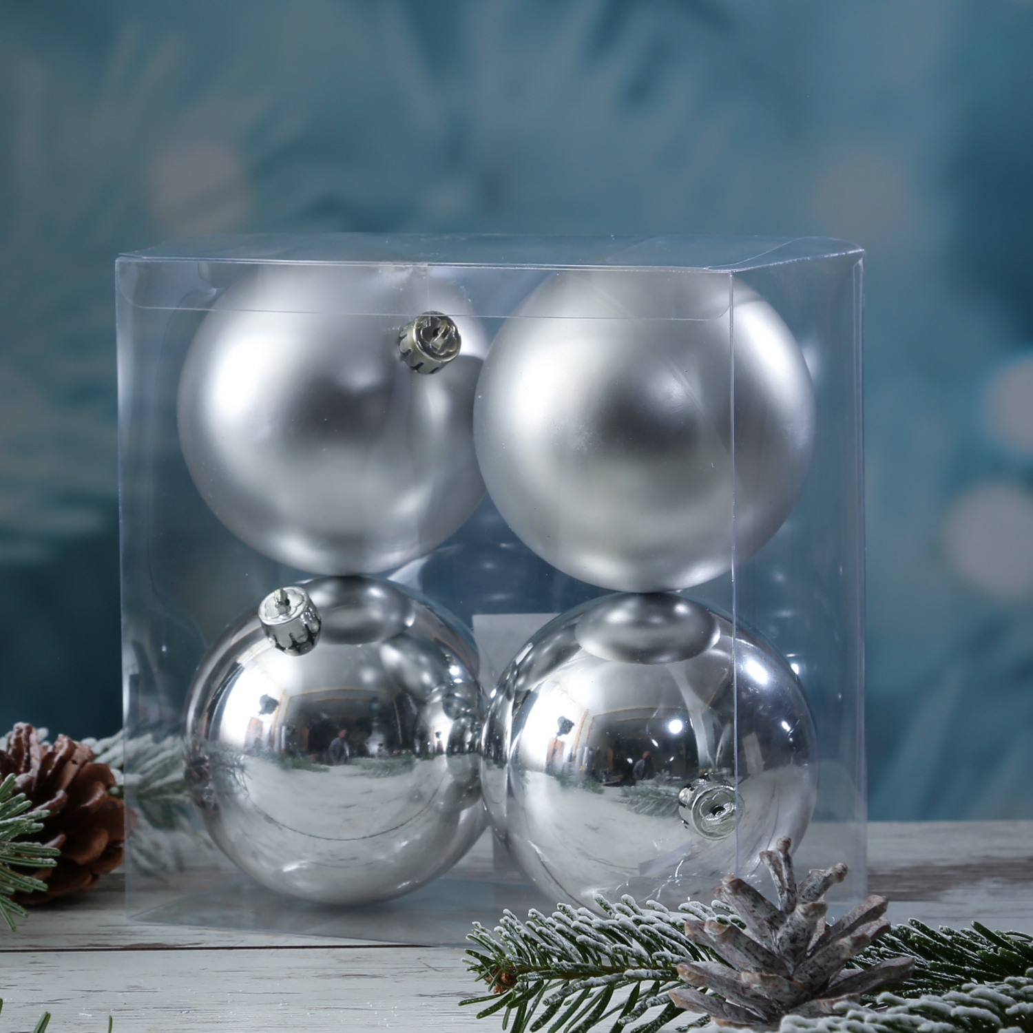 Christbaumkugel - Weihnachtsbaumkugel - bruchfest - D: 10cm - glänzend und matt - silber - 4er Set