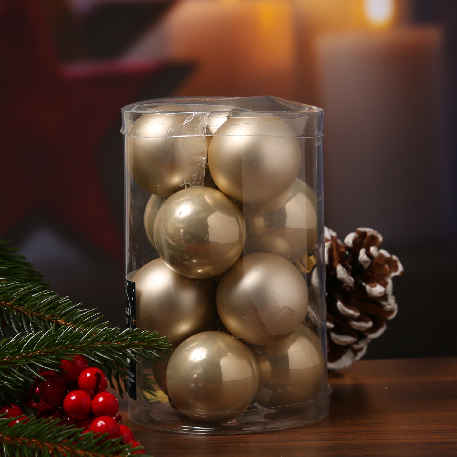 Christbaumkugel - Weihnachtskugel - Glas - D: 3,5cm - glänzend und matt - champagner - 16er Set