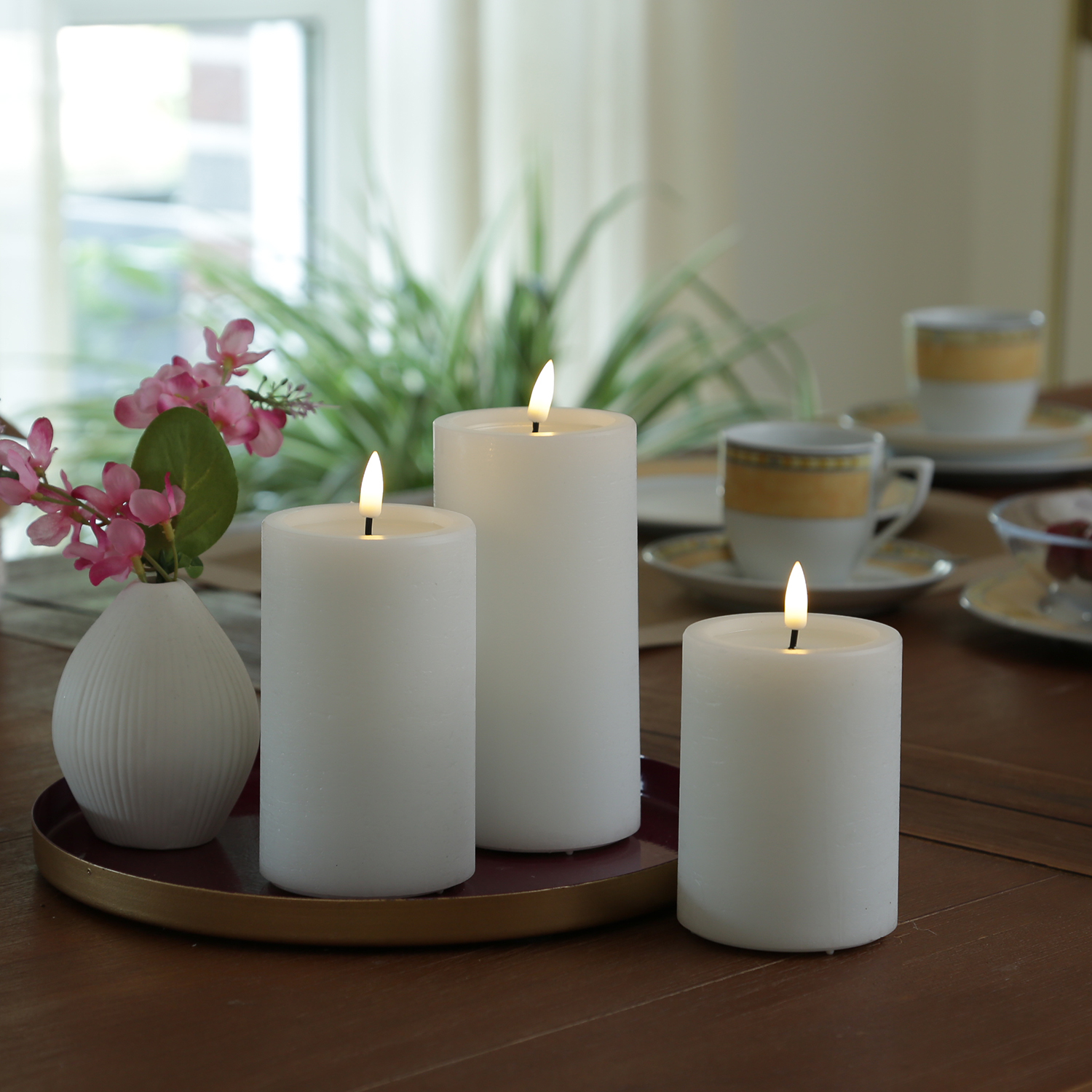 LED Kerzenset UNIQUE - Rustik-Optik - 3 Größen - mit Batterien/Fernbedienung - weiß - 3er Set