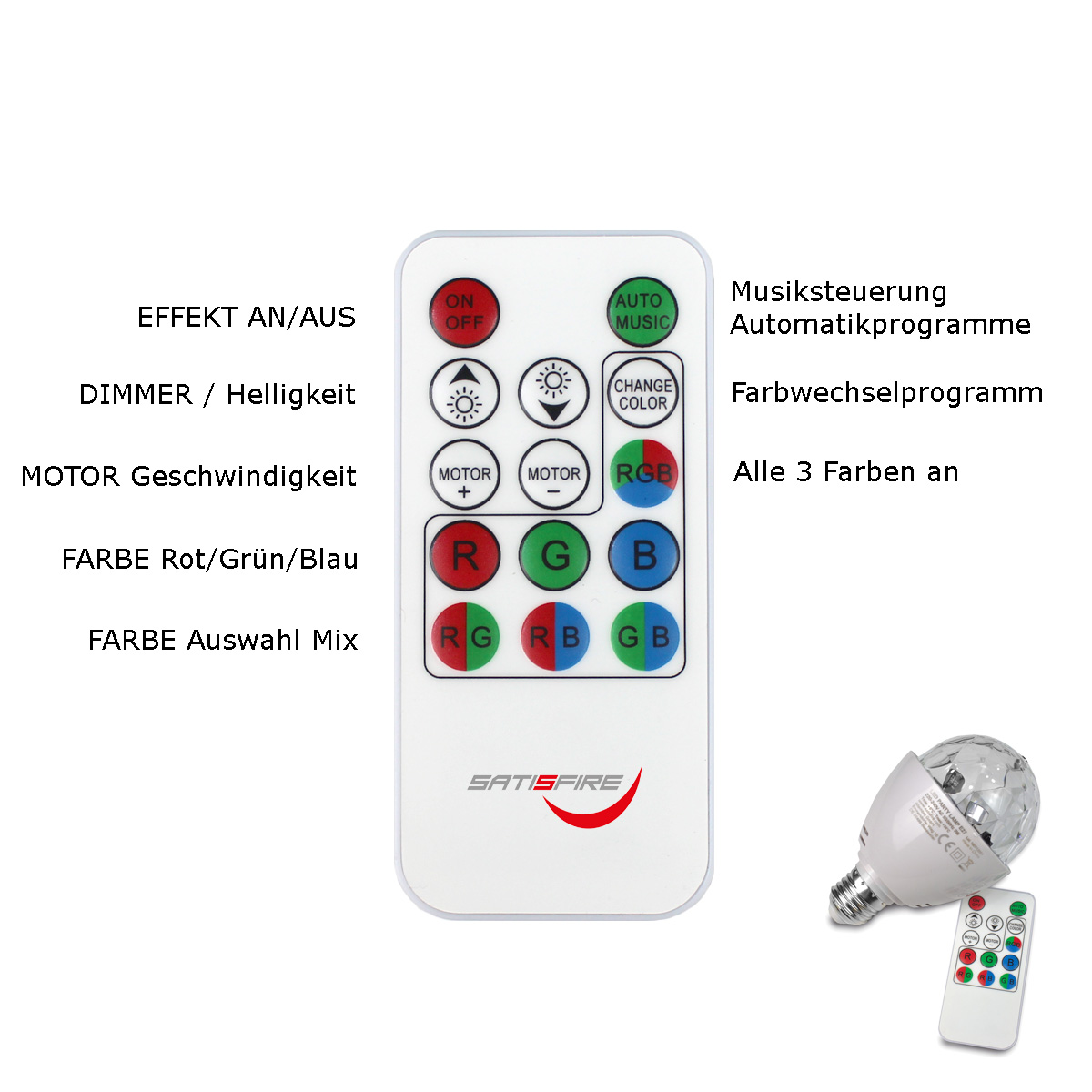 PARTY LAMP | E27 Fassung | einfacher, raumfüllender LED Partyeffekt | mit Fernbedienung