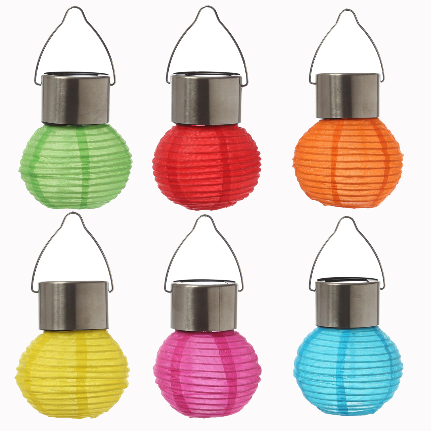 LED Solar Mini Lampions - kaltweiße LED - H: 9,5cm - D: 7cm - Lichtsensor - bunt - 6er Set