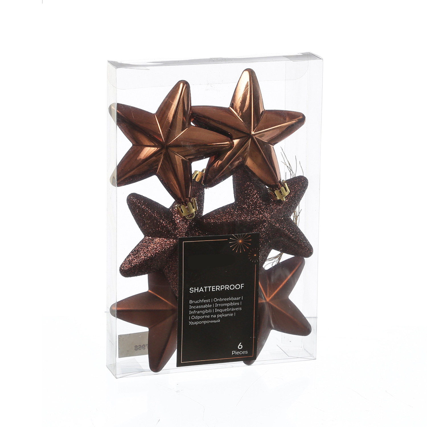 Christbaumschmuck STERNE - Weihnachtsbaumschmuck - bruchfest - H: 7,5cm - braun - 6er Set