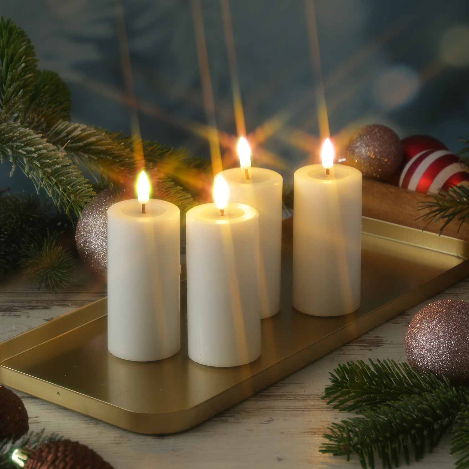 LED Kerzenset MIA - Echtwachs - H: 10cm/D: 5cm - mit Batterien/Fernbedienung - weiß - 4er Set