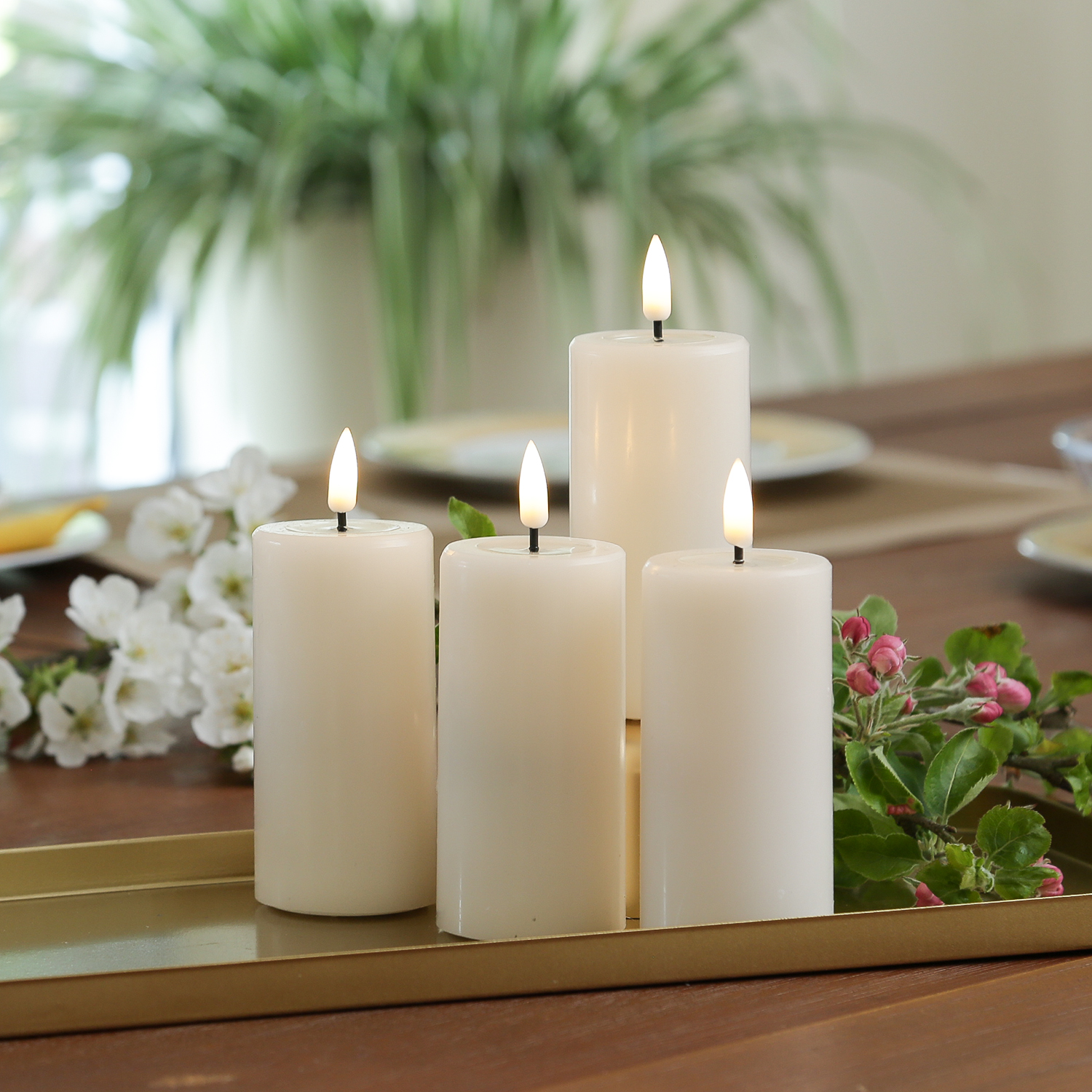 LED Kerzenset MIA - Echtwachs - H: 10cm/D: 5cm - mit Batterien/Fernbedienung - creme - 4er Set