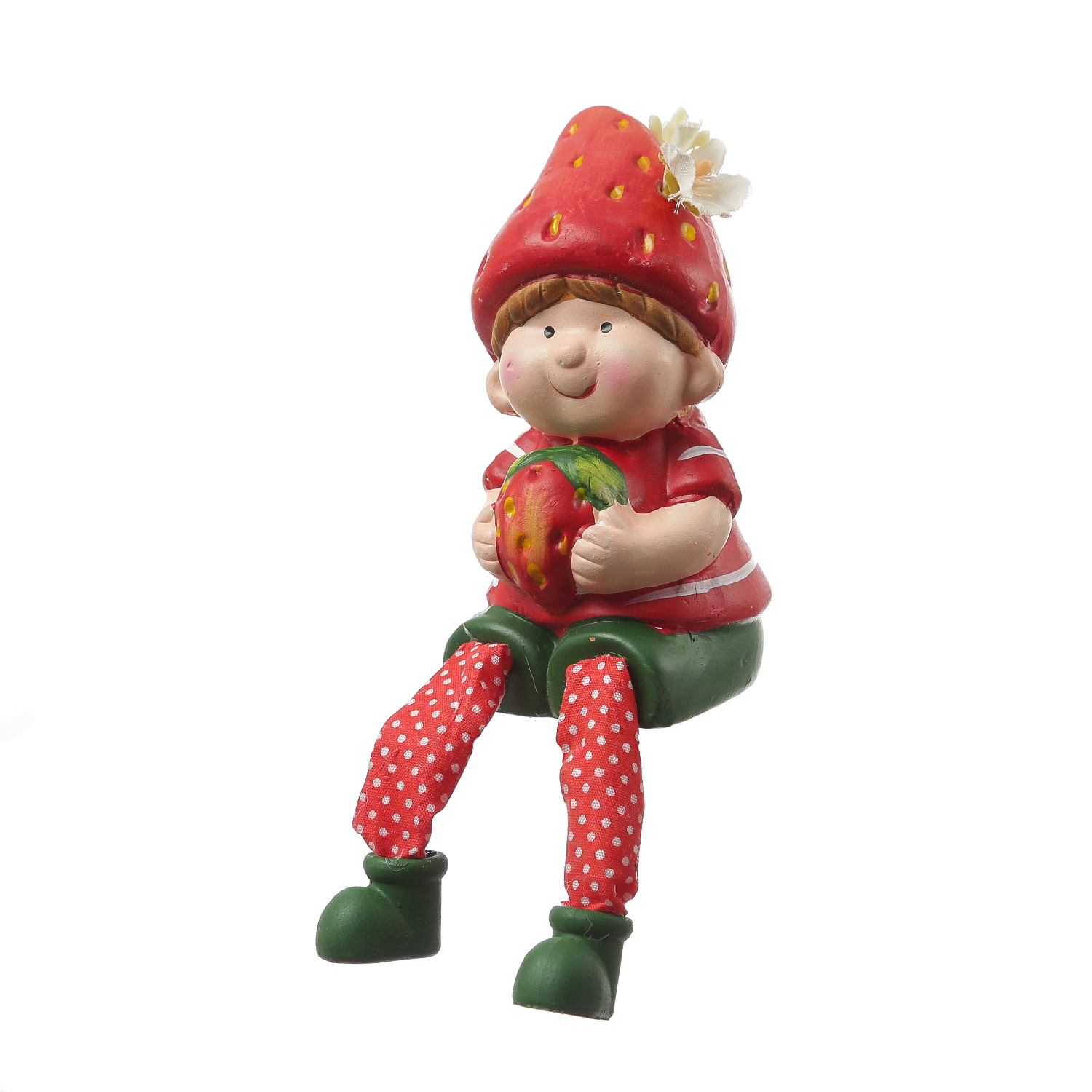 Kantenhocker Erdbeerjunge Fritz - niedliche  Gartenfigur mit Erdbeere - Keramik  - H: 19cm - rot