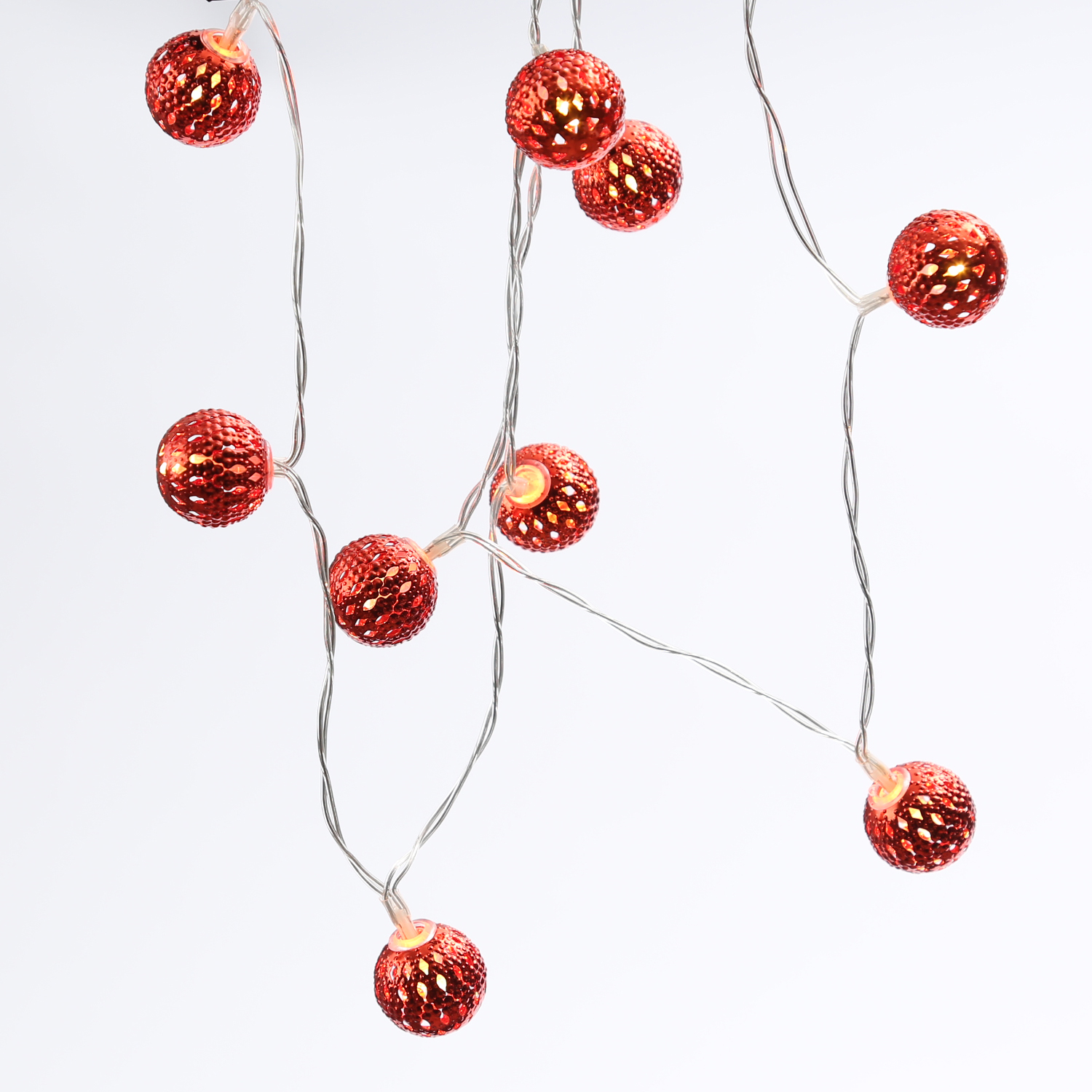 LED Dekolichterkette Metallkugeln - 10 warmweiße LED - D: 2,5cm - L: 0,9m - Batterie - weiß