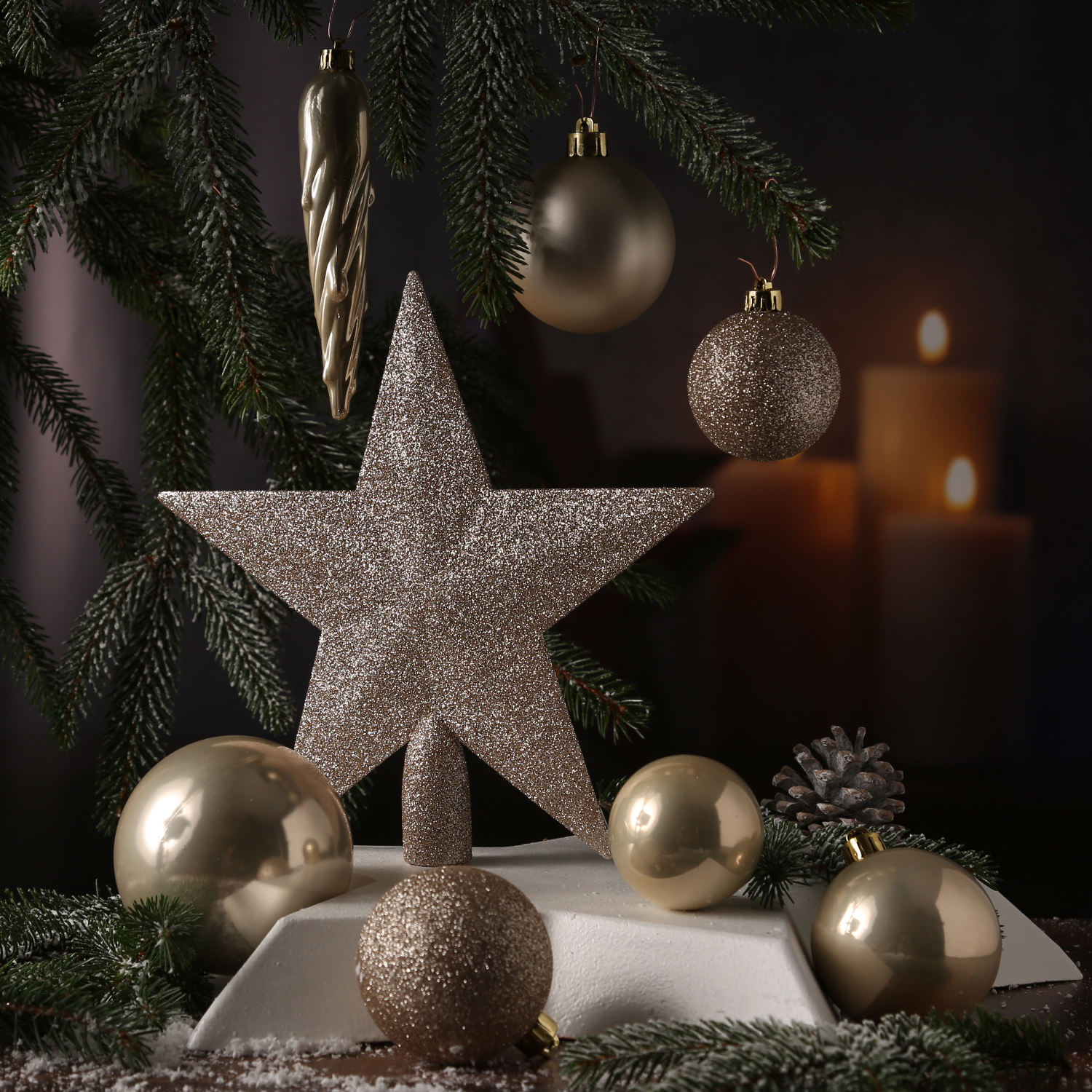 Christbaumkugel - Weihnachtsbaumkugel - bruchfest - glänzend matt glitzernd - champagner - 33er Set