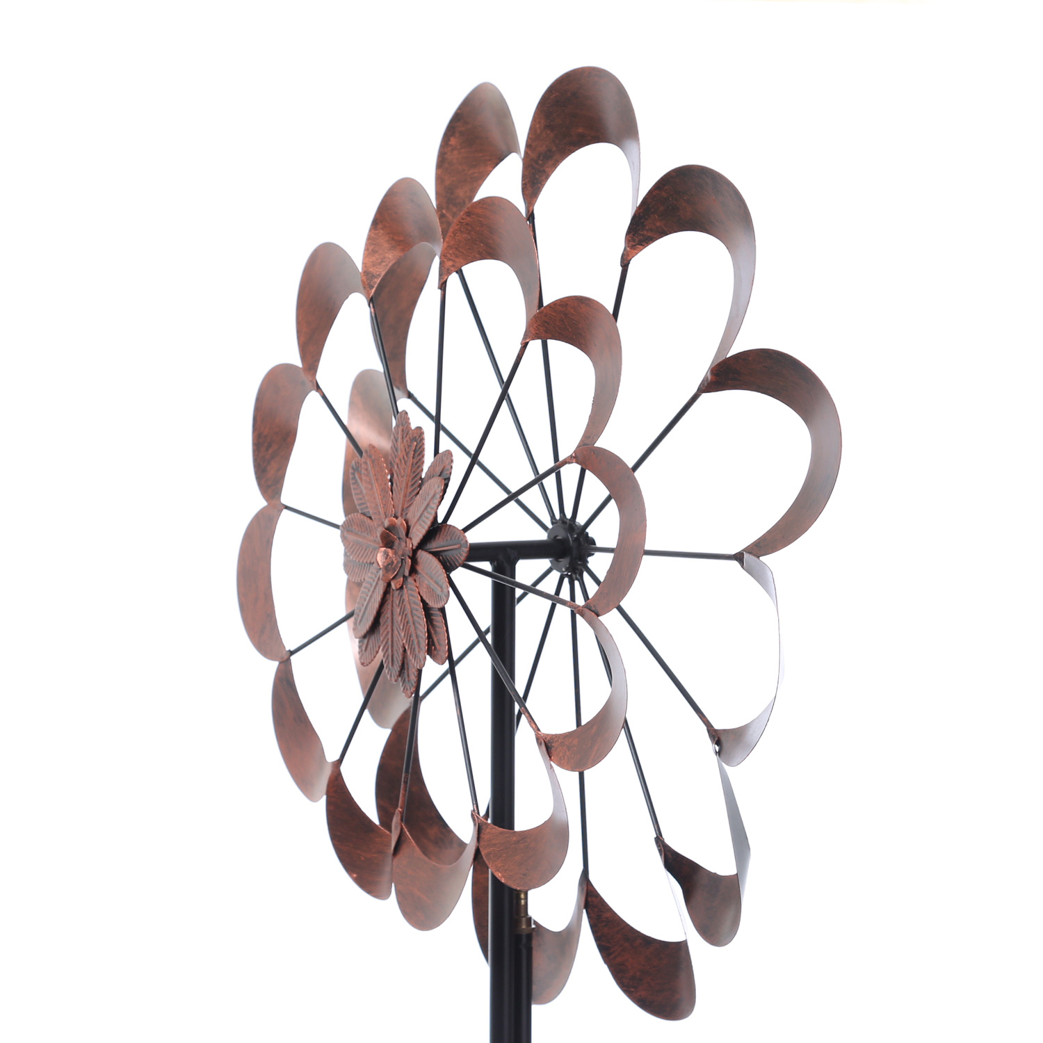 Doppel Windrad ANTIK - Gartendeko - Metall - Erdspieß - H: 1,80m - kupferfarben