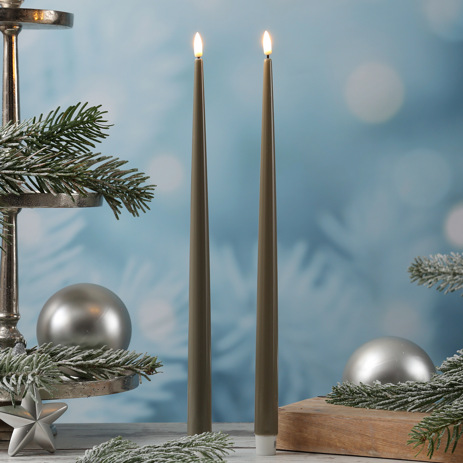 LED Stabkerzen ELLA - Echtwachs - realistische 3D Flamme - H: 38cm - sand/taupe - 2 Stück