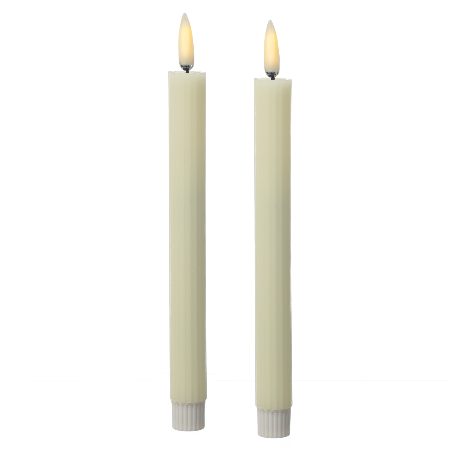 LED Stabkerzen LIV - gerillt - Echtwachs - flackernd - H: 25cm - Timer - creme - 2er Set LED Stabkerzen LIV - gerillt - Echtwachs - flackernd - H: 25cm - Timer - creme - 2er Set