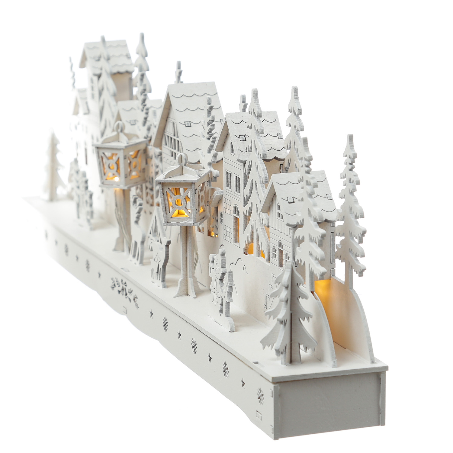 LED Holzdekoration Weihnachtsdorf - beleuchtete Winterlandschaft - L: 45cm - Timer - weiß