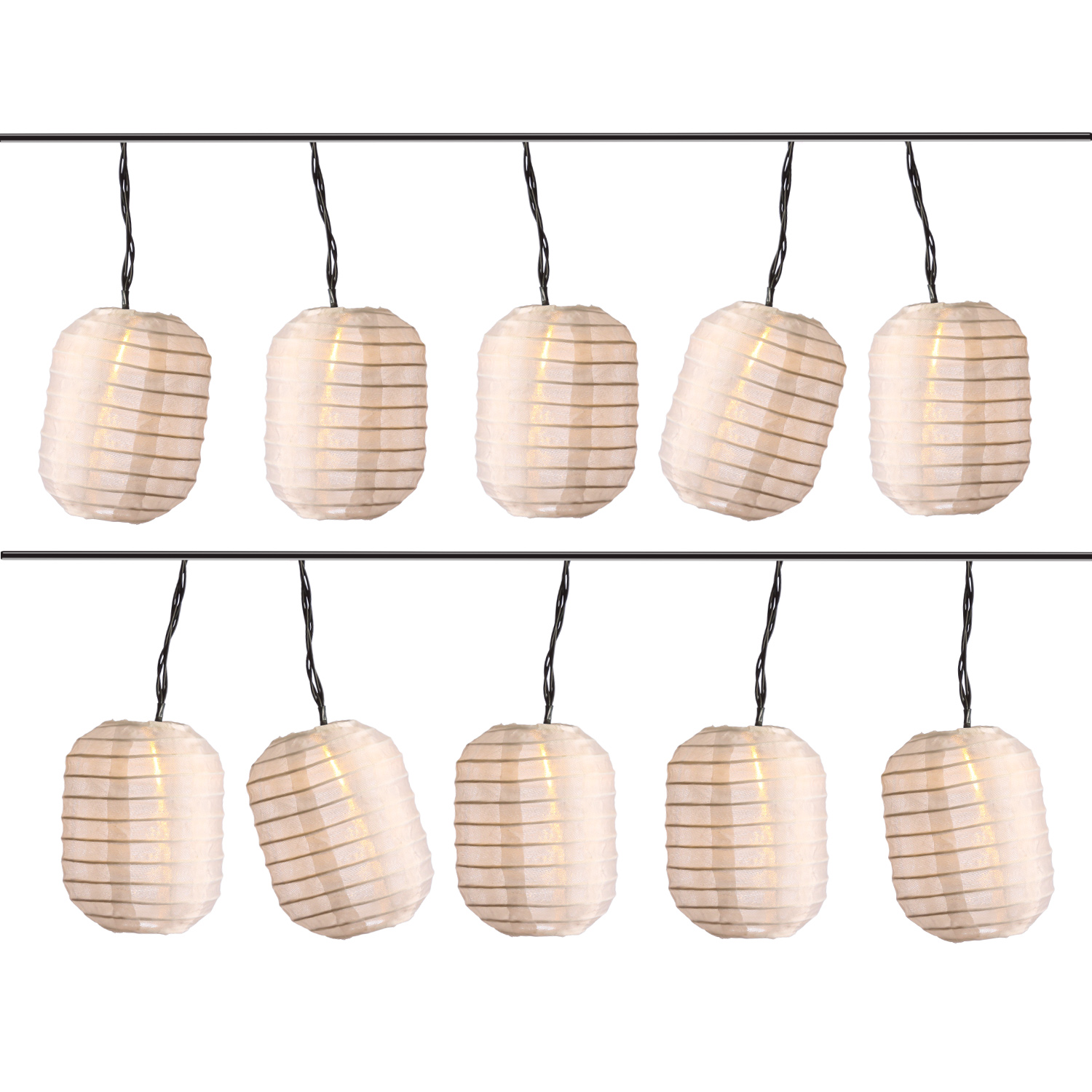 LED Solar Lichterkette LAMPION - 10 warmweiße LED - L: 4,5m - D: 7,5cm - Lichtsensor - weiß