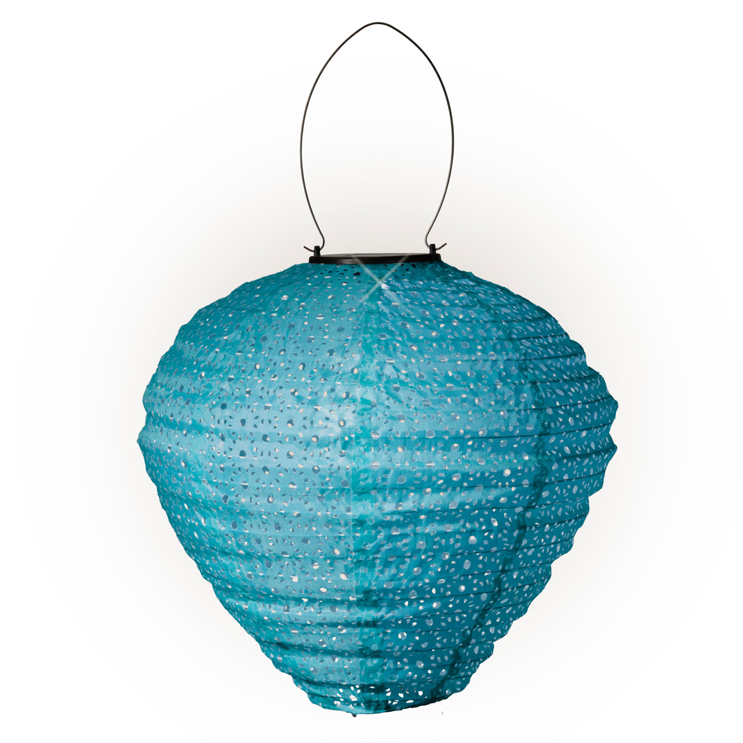 LED Solar Lampion Ballon - mit Blumenmuster - warmweiße LED - H: 30cm - D: 30cm - Lichtsensor - blau