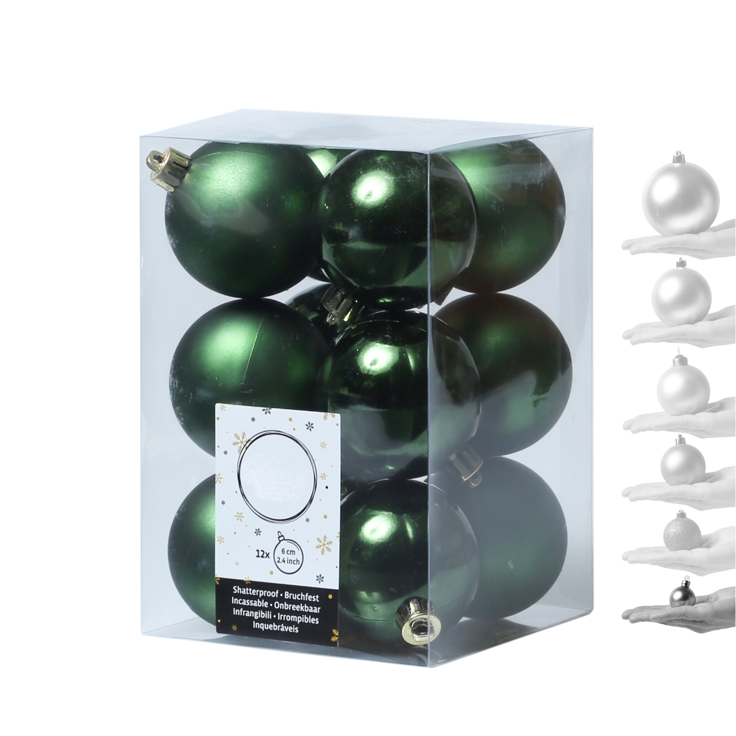 Christbaumkugel - Weihnachtsbaumkugel - bruchfest - D: 6cm - glänzend und matt - grün - 12er Set