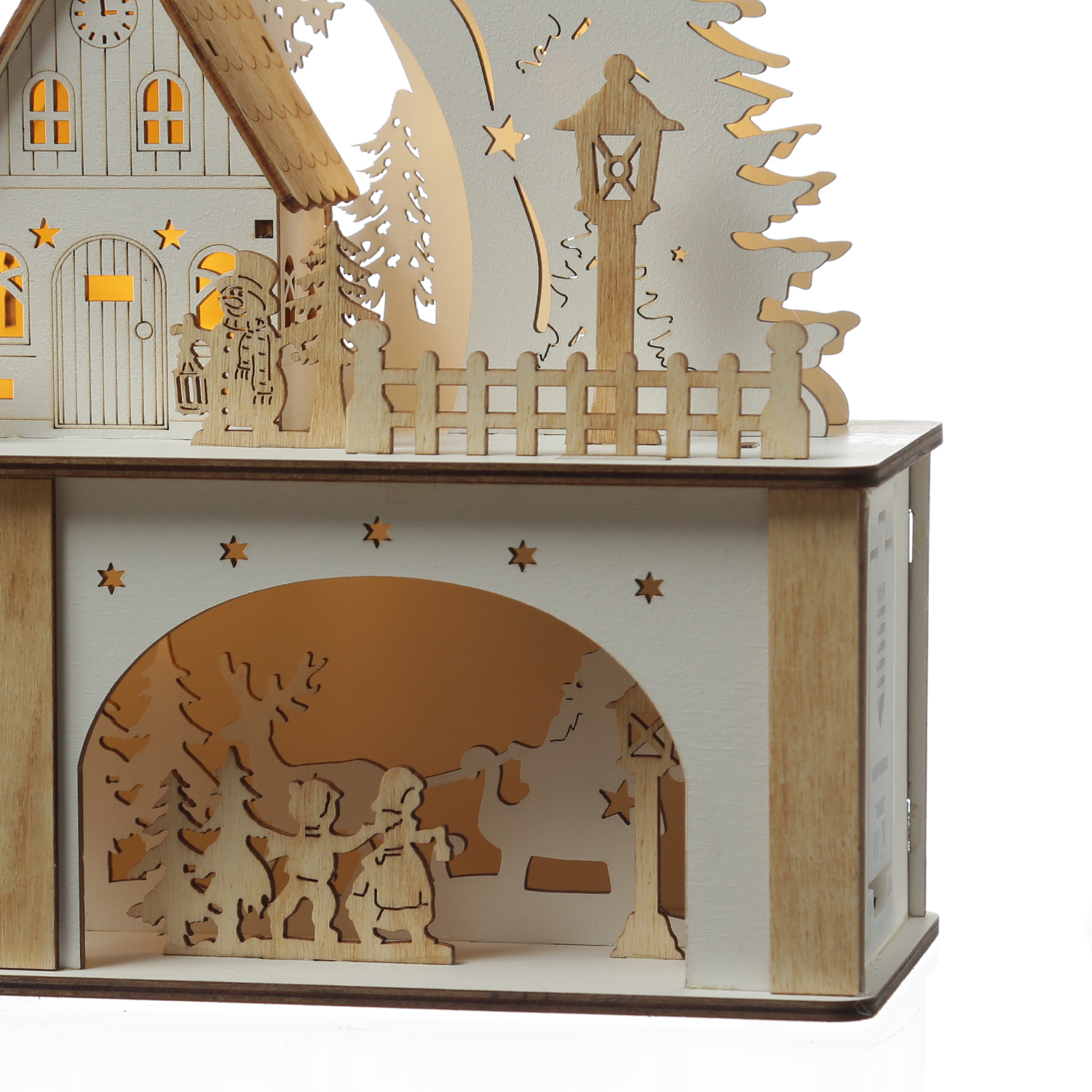 LED Schwibbogen Weihnachtsdorf - Lichterbogen - 10 LED - H: 33,5cm - 2stöckig - Timer - Batterie