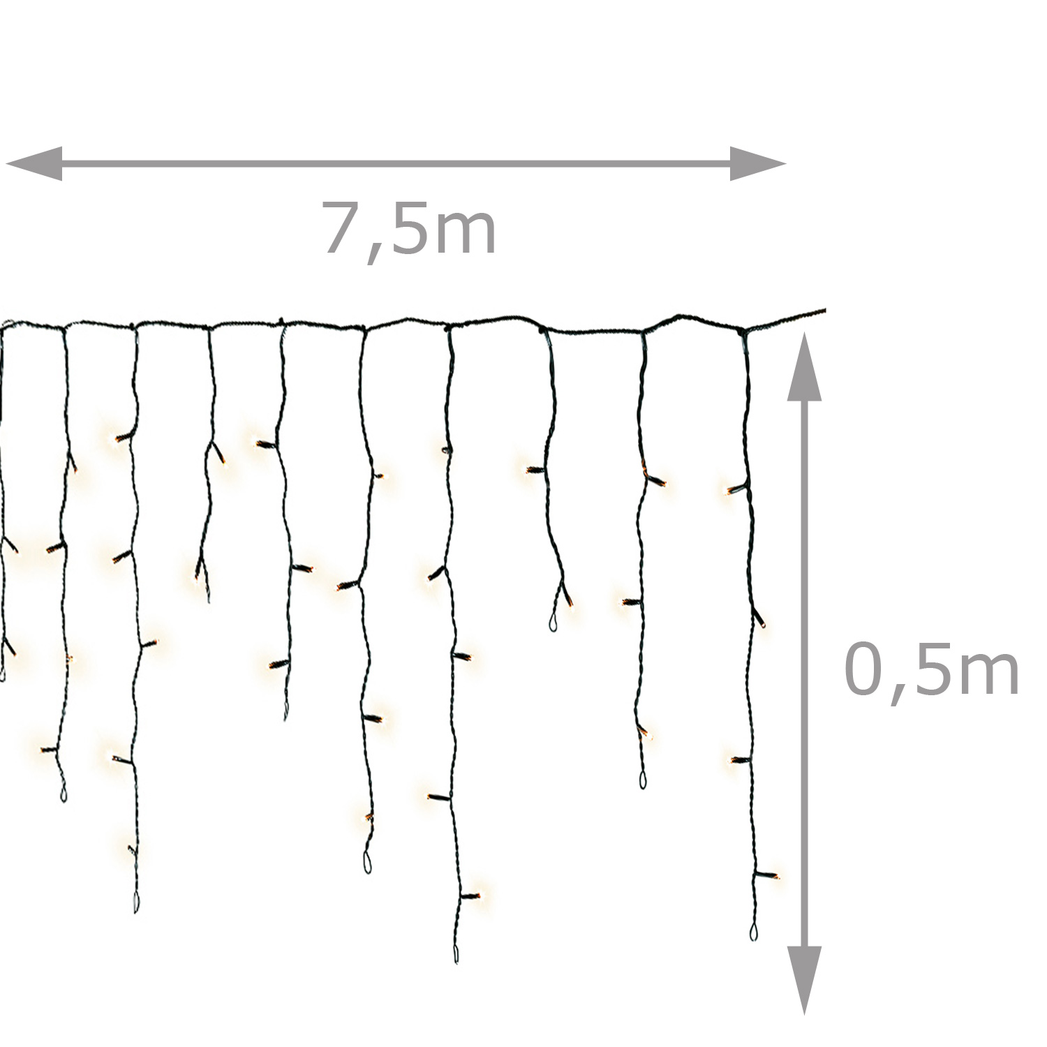 LED Lichtervorhang Eisregen - 175 bernstein LED - L: 7,5m, H: 50cm - Timer - 8 Funkt. -  Innen/Außen
