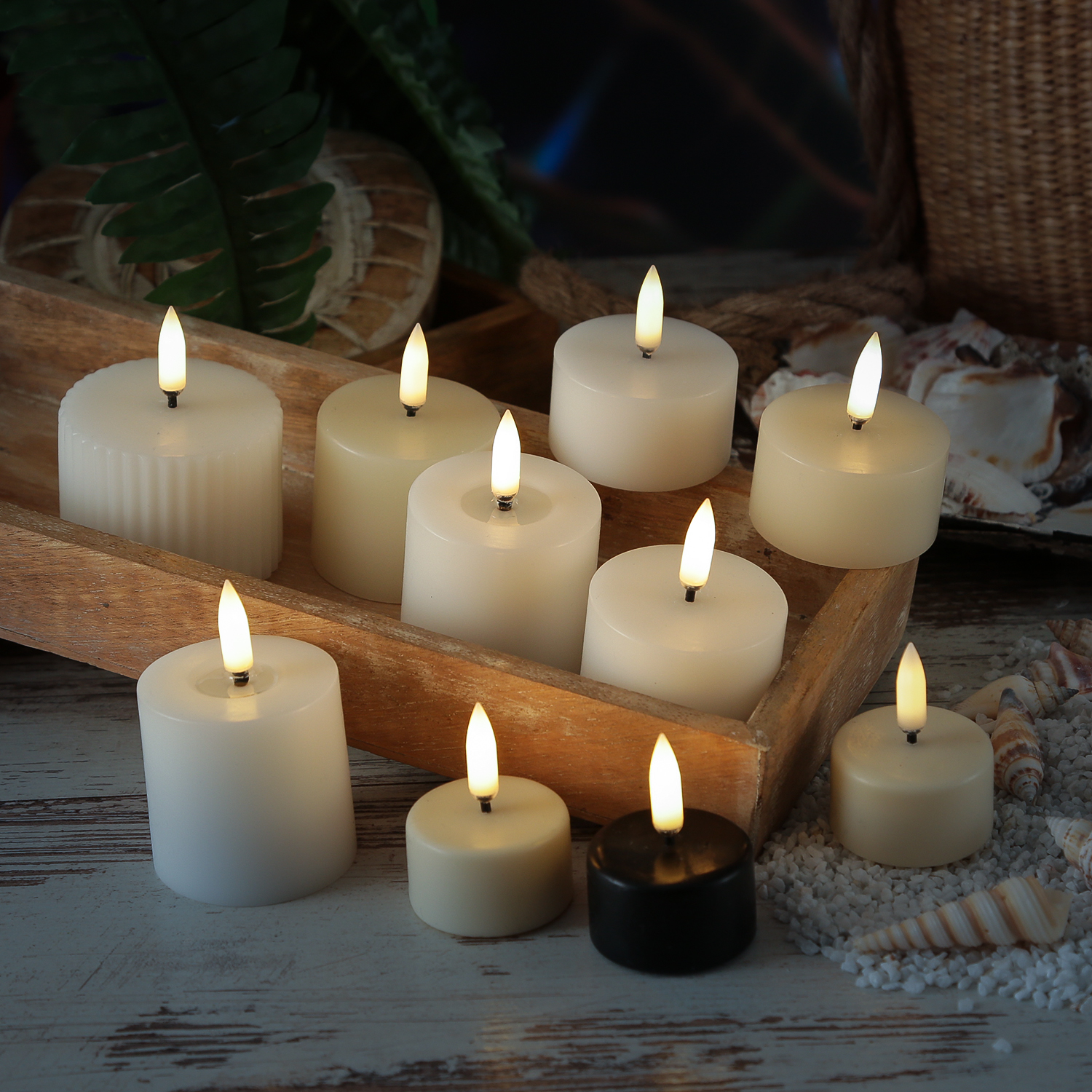 LED Teelicht THEA - realistische 3D Flamme - D- 5cm - H- 5-6cm - Timer - Batteriebetrieb - creme