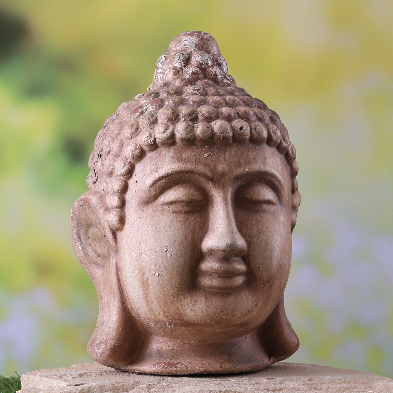Buddhakopf Mann - Dekofigur - Magnesia - H: 27cm - für Außen - kupferfarben