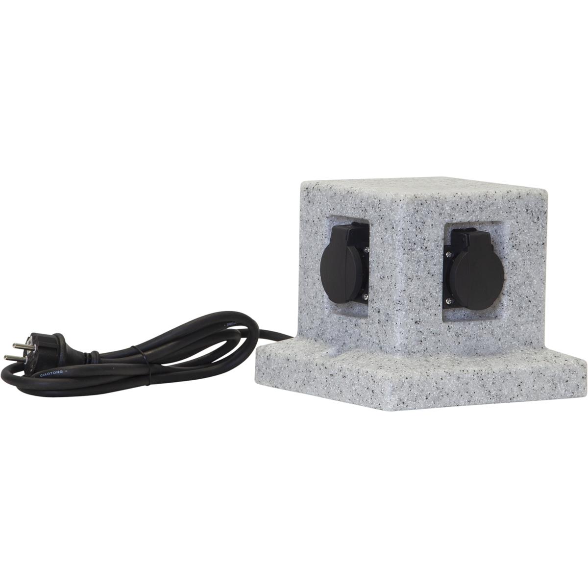 Gartensteckdose "Plugge" - Granitoptik - für 4 Stecker - 2 m Zuleitung