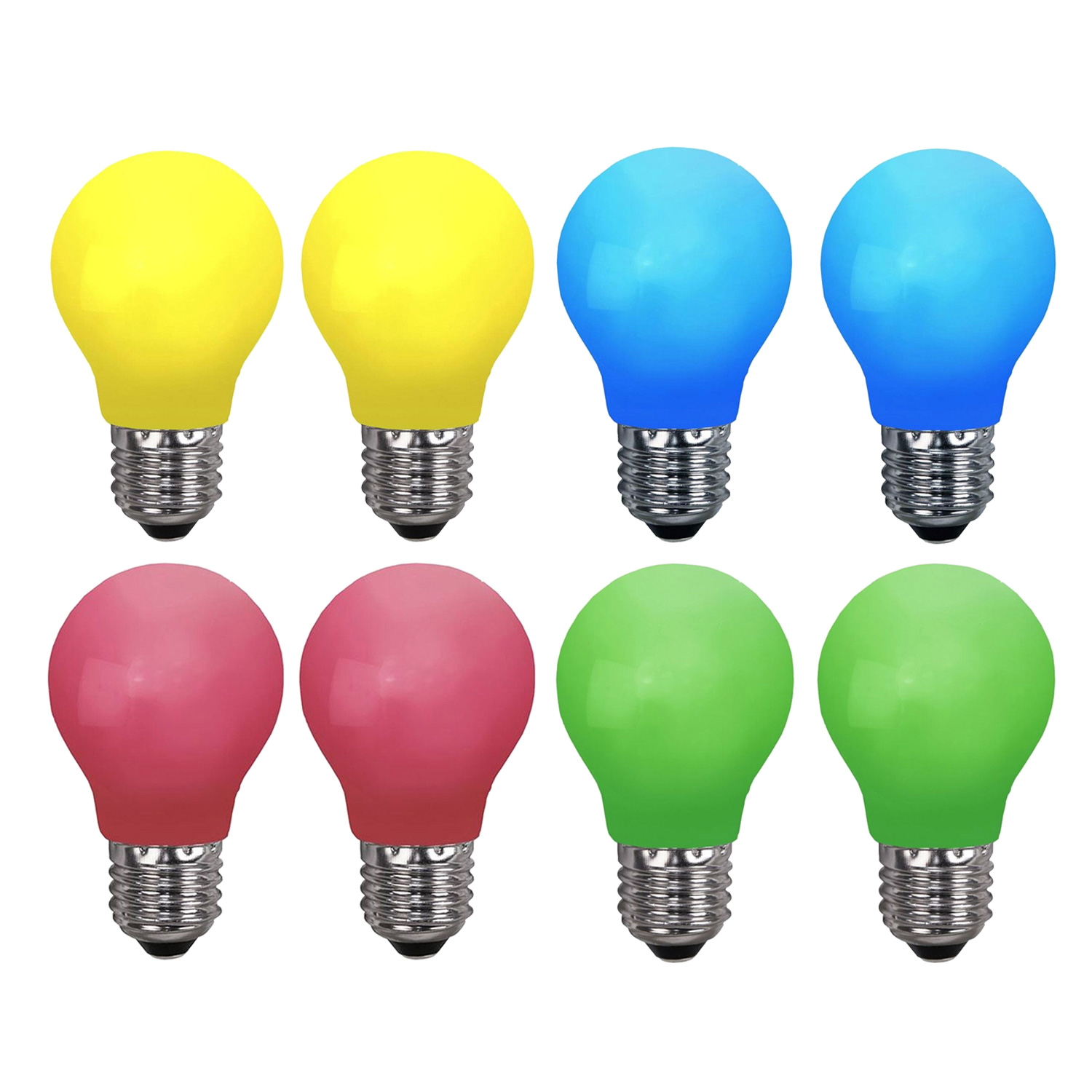 8x bunte LED Leuchtmittel Tropfenlampe A60 - 2W - schlagfestes Polycarbonatgehäuse