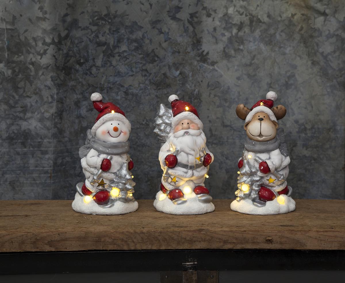 LED Keramik Figur "Friends" - Schneemann - 6 warmweiße LED - H: 23cm - Batteriebetrieb