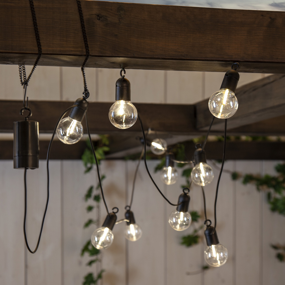 LED Lichterkette Fiesta - 10 warmweiße Filament LED - L: 3,6m - Batteriebetrieb - Timer - für Außen