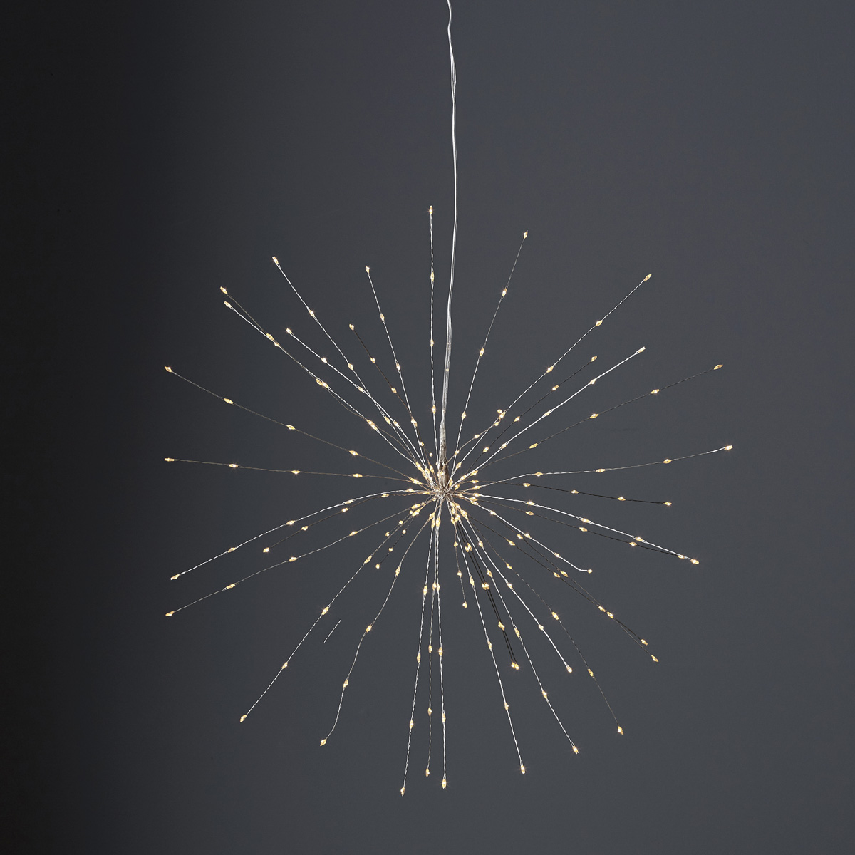 3D LED Stern Feuerwerk - hängend - 200 warmweiße LED - D: 45cm - für Innen - silber