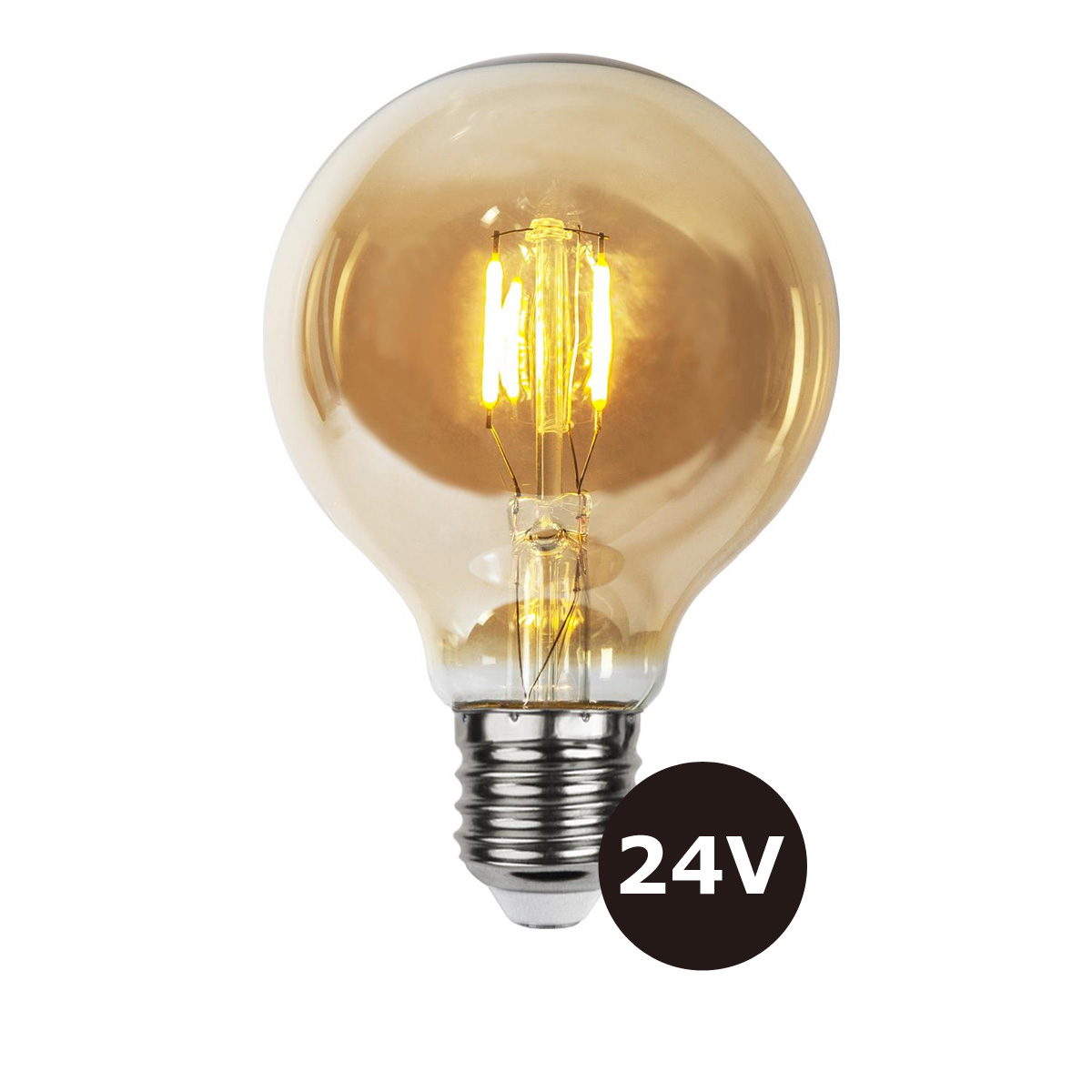4er Set - 24V Leuchtmittel - 8cm - amber - 28lm - 2500K - E27 Sockel - Niedervoltleuchtmittel