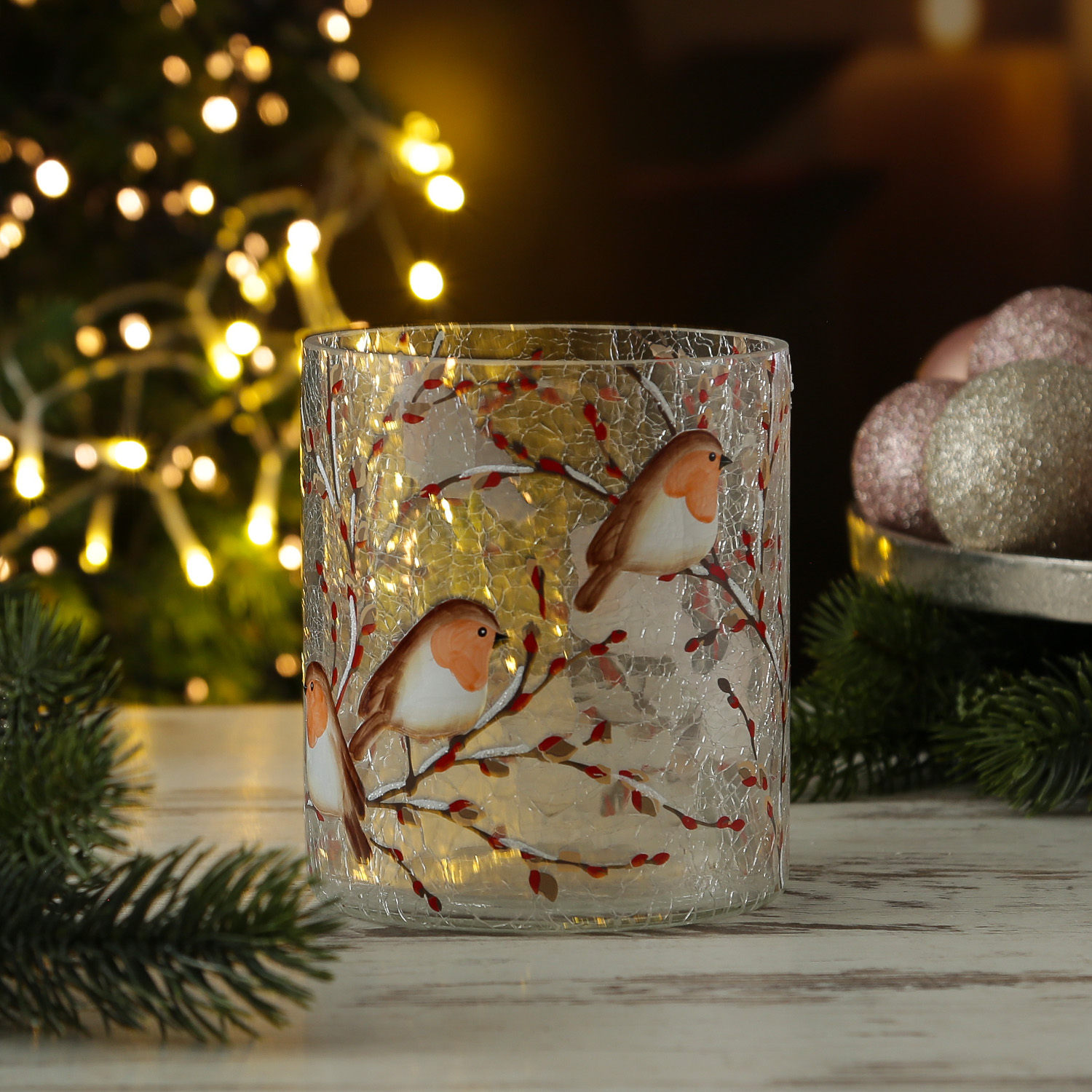 Windlicht - geriffeltes Glas - Metallhenkel - H: 14,5cm