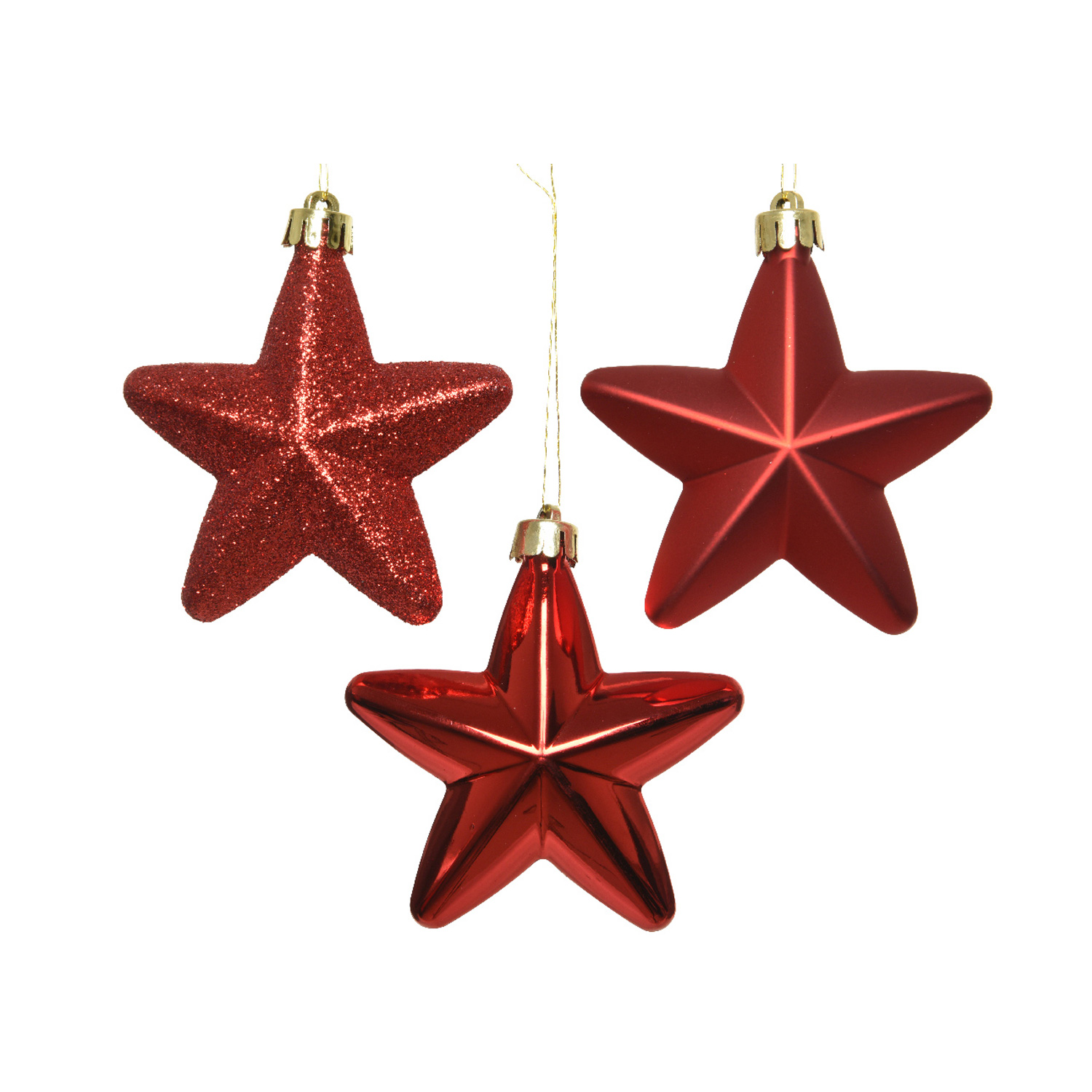 Christbaumschmuck STERN - Weihnachtsschmuck - bruchfest - glänzend matt glitzernd - rot - 6 Stk.