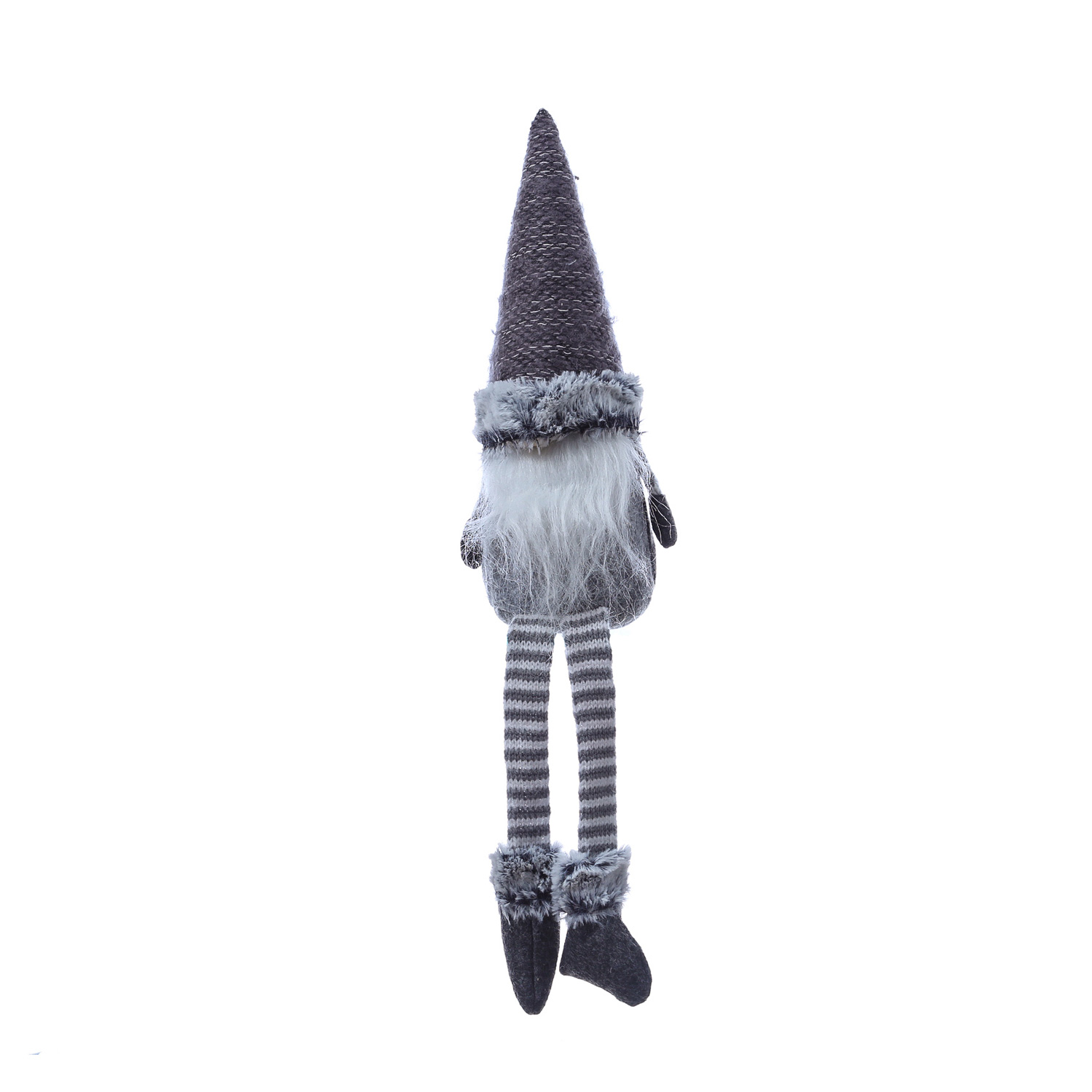 Stoff Weihnachtswichtel - Mann - mit Mütze - Kantensitzer - H: 44cm - für Innen - grau/weiß