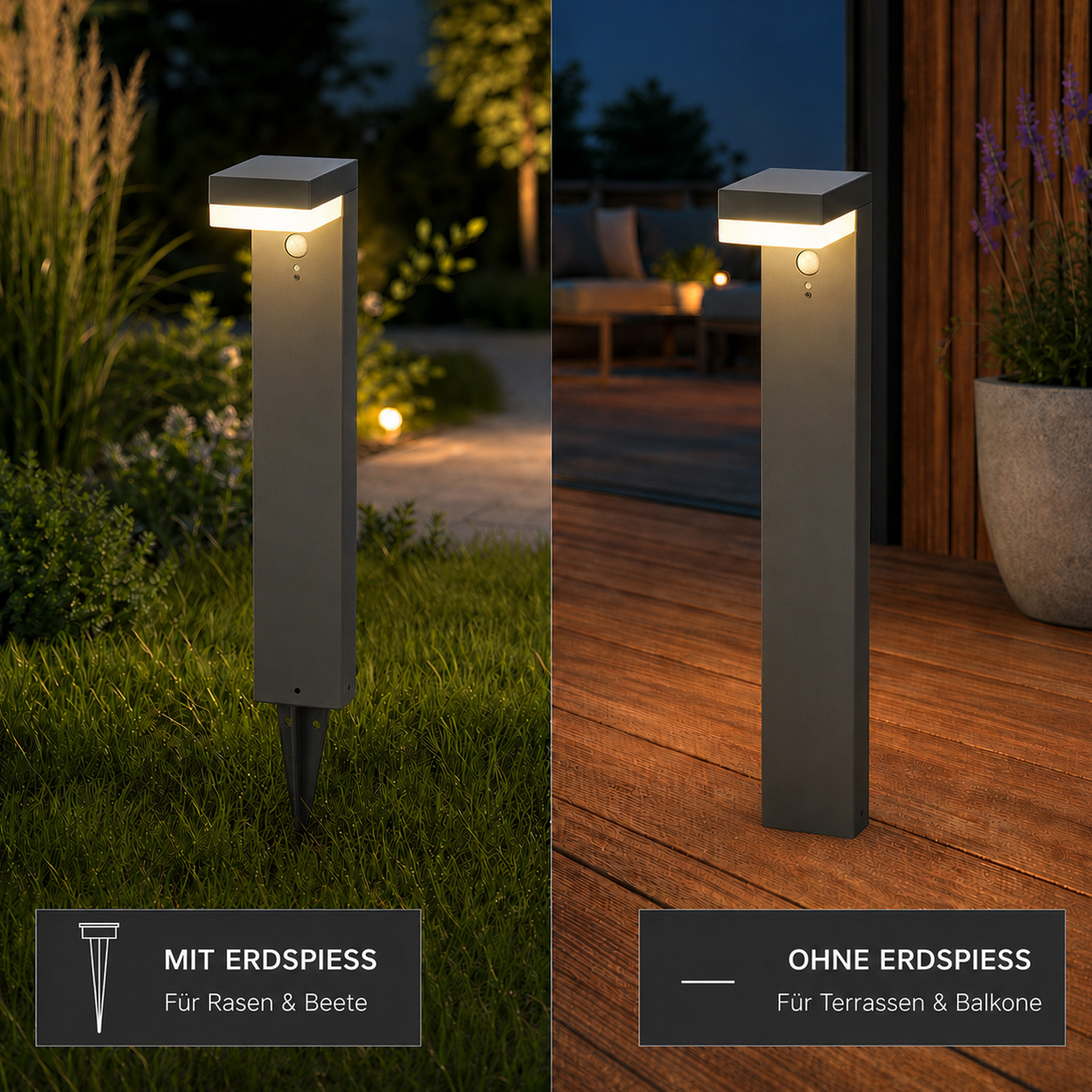 Solar Wegleuchte mit Bewegungssensor - 3 Modi - Premium-Solarfeld - H: 50cm - Aluminium