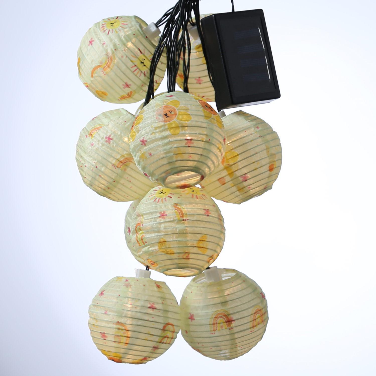 LED Solar Lichterkette LAMPION - Sonne und Blumen Motiv - 10 LED - L: 4,5m - Sensor - gelb