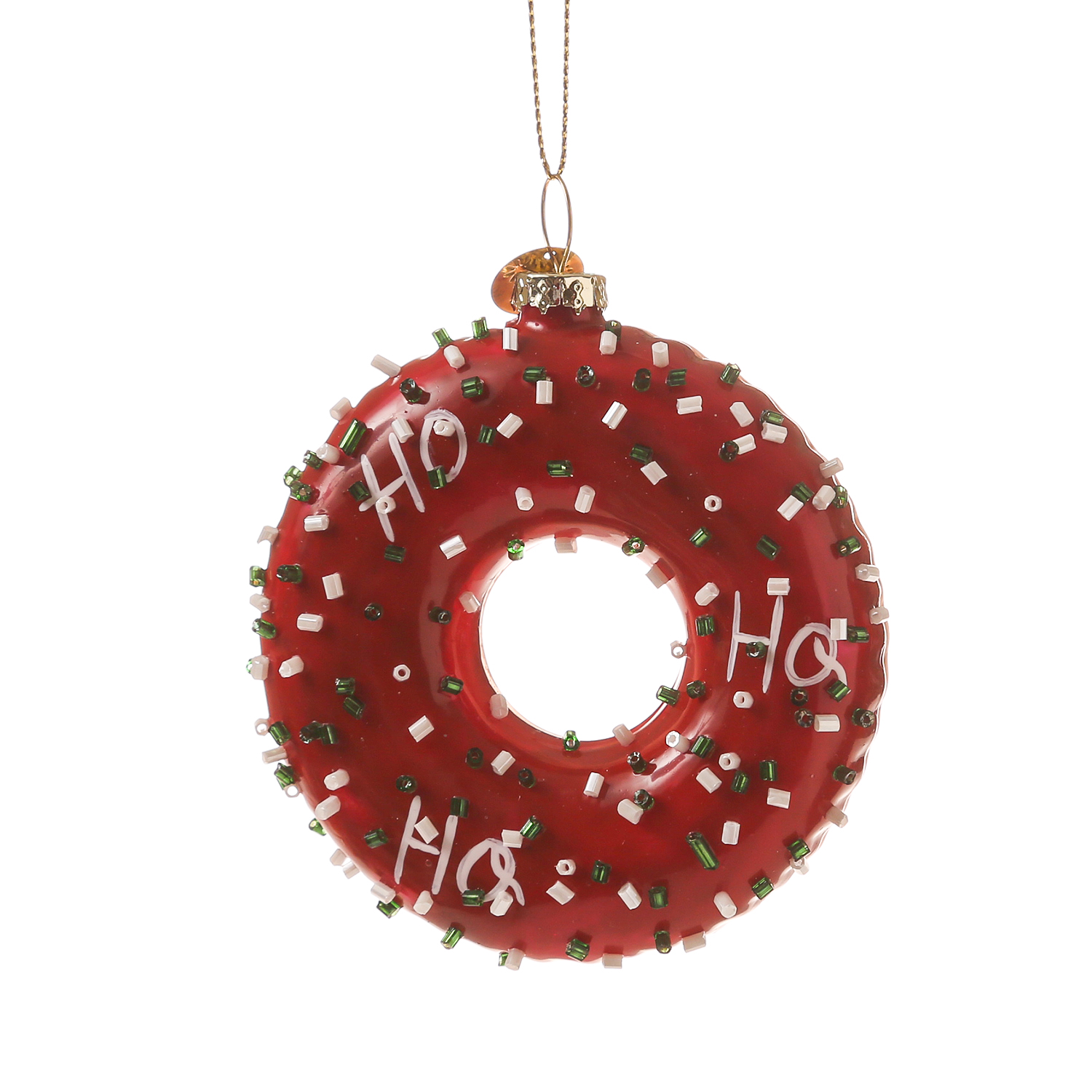 Weihnachtsbaumschmuck DONUT - Glas - inkl. Aufhänger - glänzend mit Verzierung - H: 8,5cm - rot