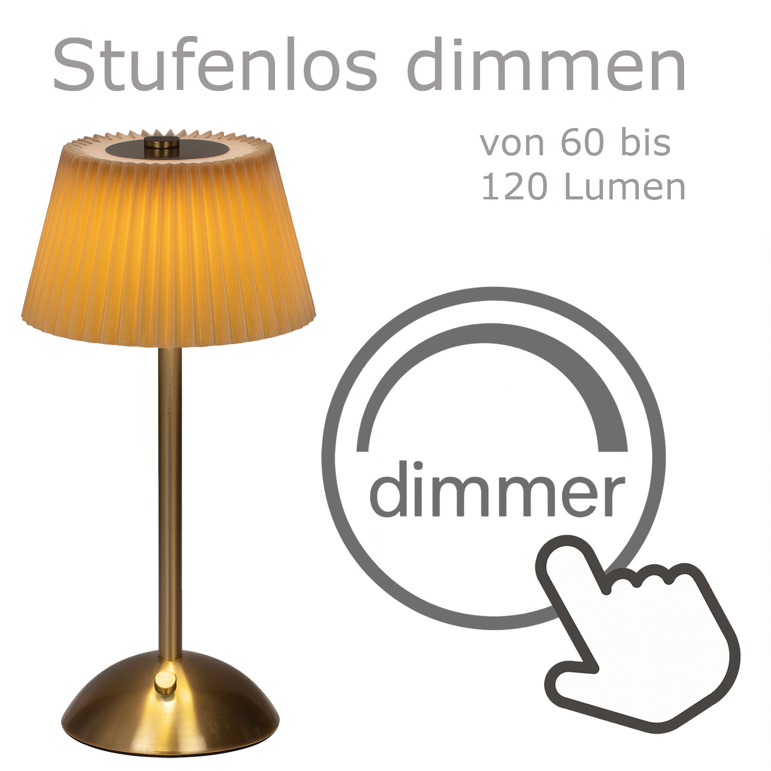 LED Tischlampe GENUA - wiederaufladbar per USB - 3 Lichtfarben - dimmbar - H:30,5cm - braun