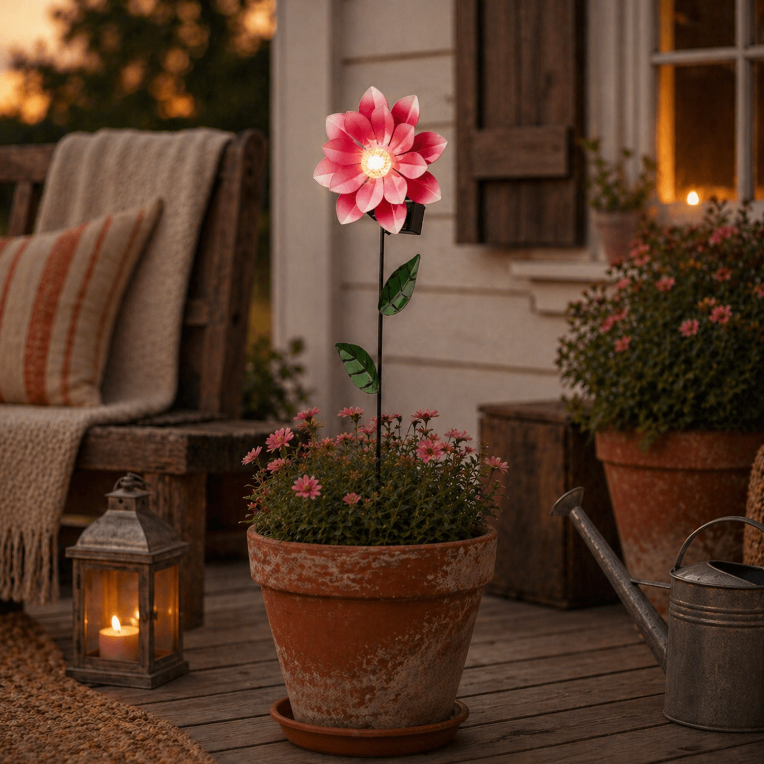 LED Solar Gartenstecker Blume - warmweiße LED - H: 49,5cm - Lichtsensor - rot