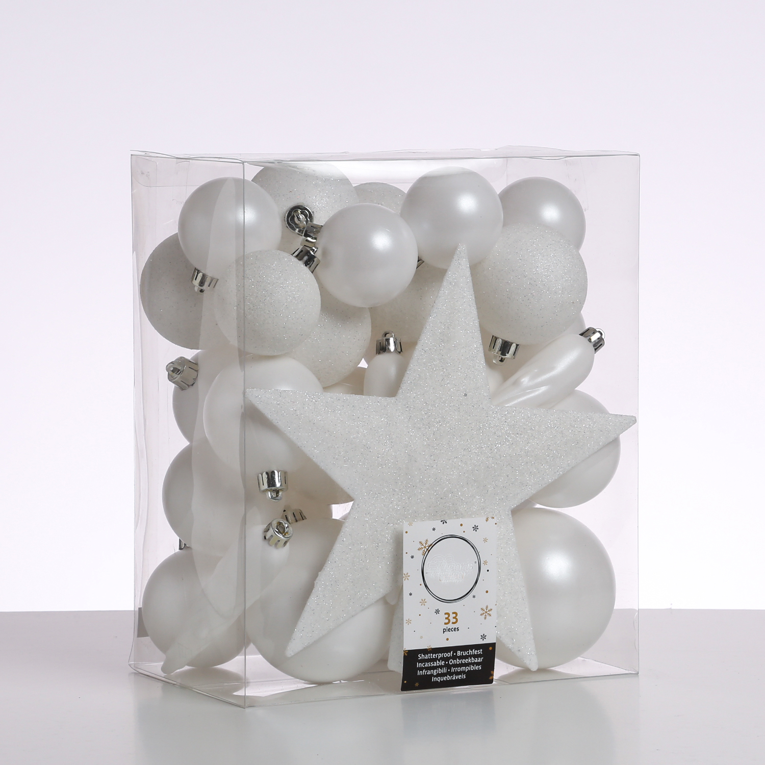 Christbaumkugel - Weihnachtsbaumkugel - bruchfest - glänzend, matt und glitzernd - weiß - 33er Set