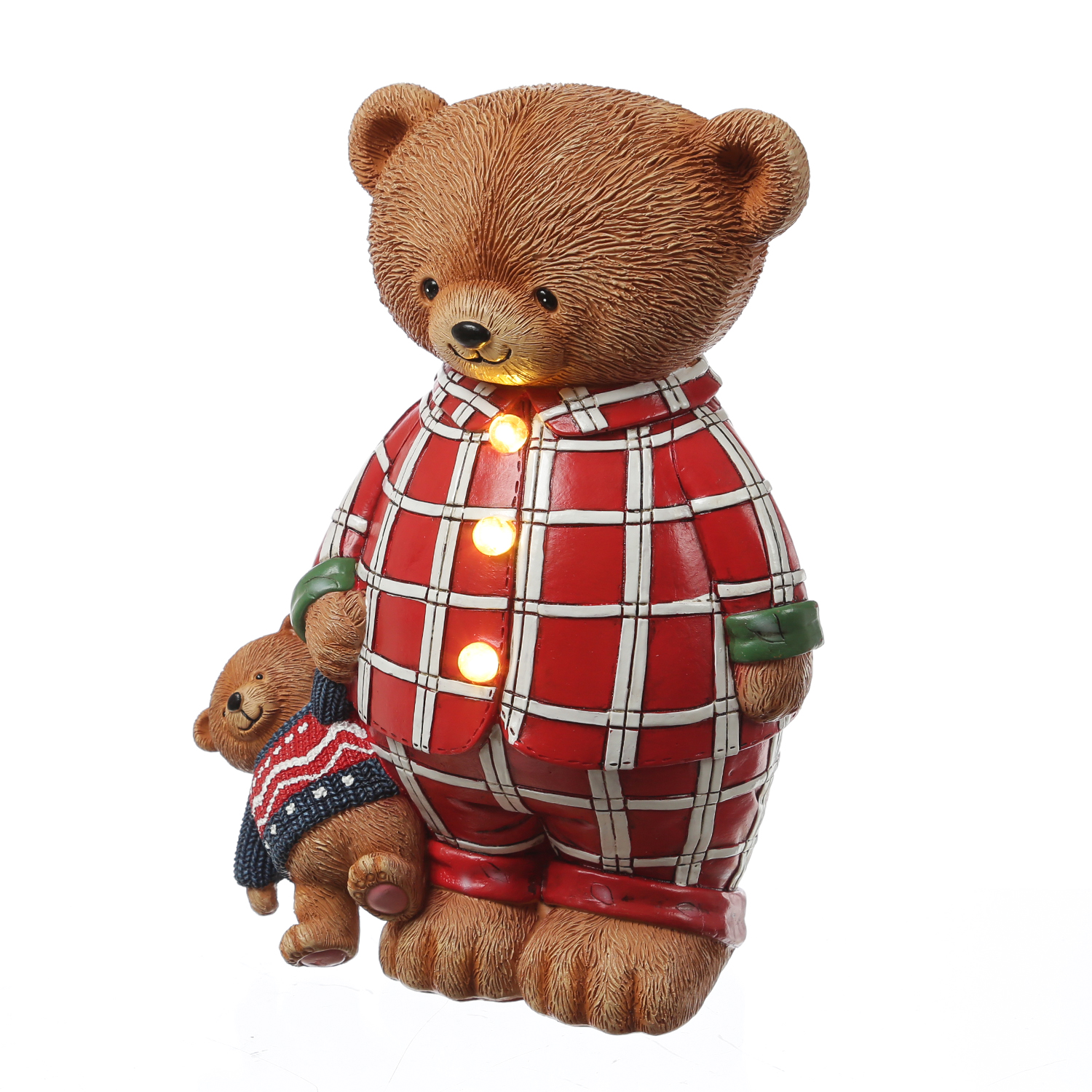 LED Bär - Teddybär im Schlafanzug - Dekofigur aus Polyresin - H: 24cm - Batterie - Timer