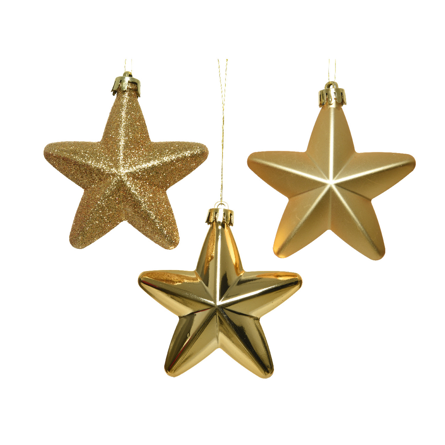 Christbaumschmuck STERN - Weihnachtsschmuck - bruchfest - glänzend matt glitzernd - gold - 6er Set