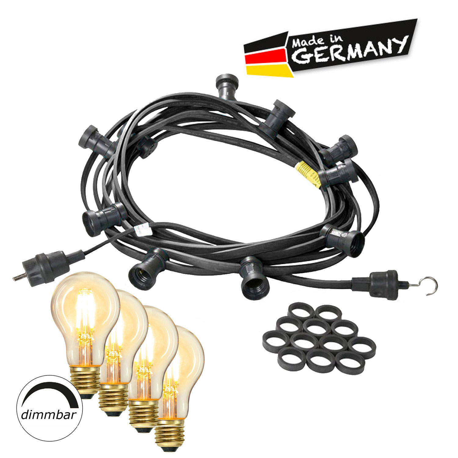 Illu-/Partylichterkette 5m - Außenlichterkette schwarz Made in Germany 5x dimmbares Leuchtmittel