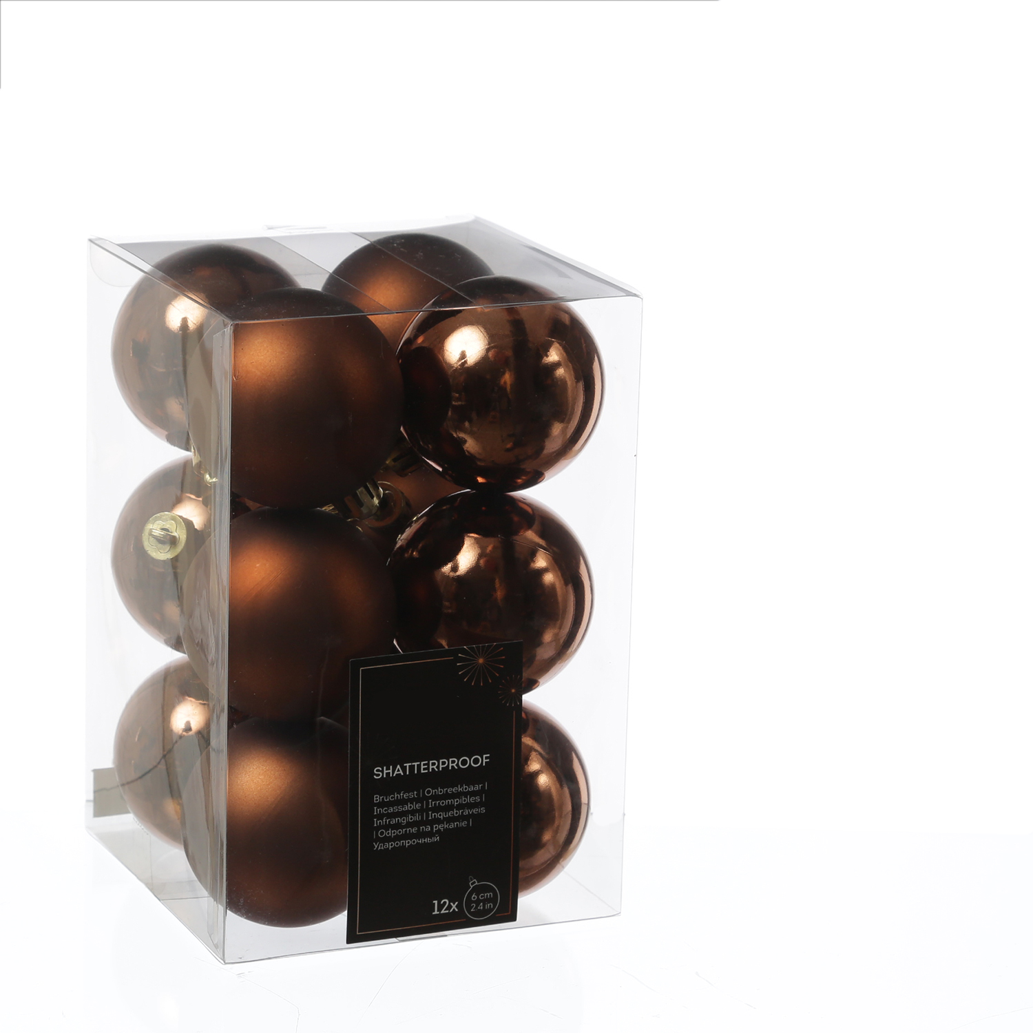 Christbaumkugeln - Weihnachtsbaumkugeln - bruchfest - D: 6cm - glänzend/matt - braun - 12er Set