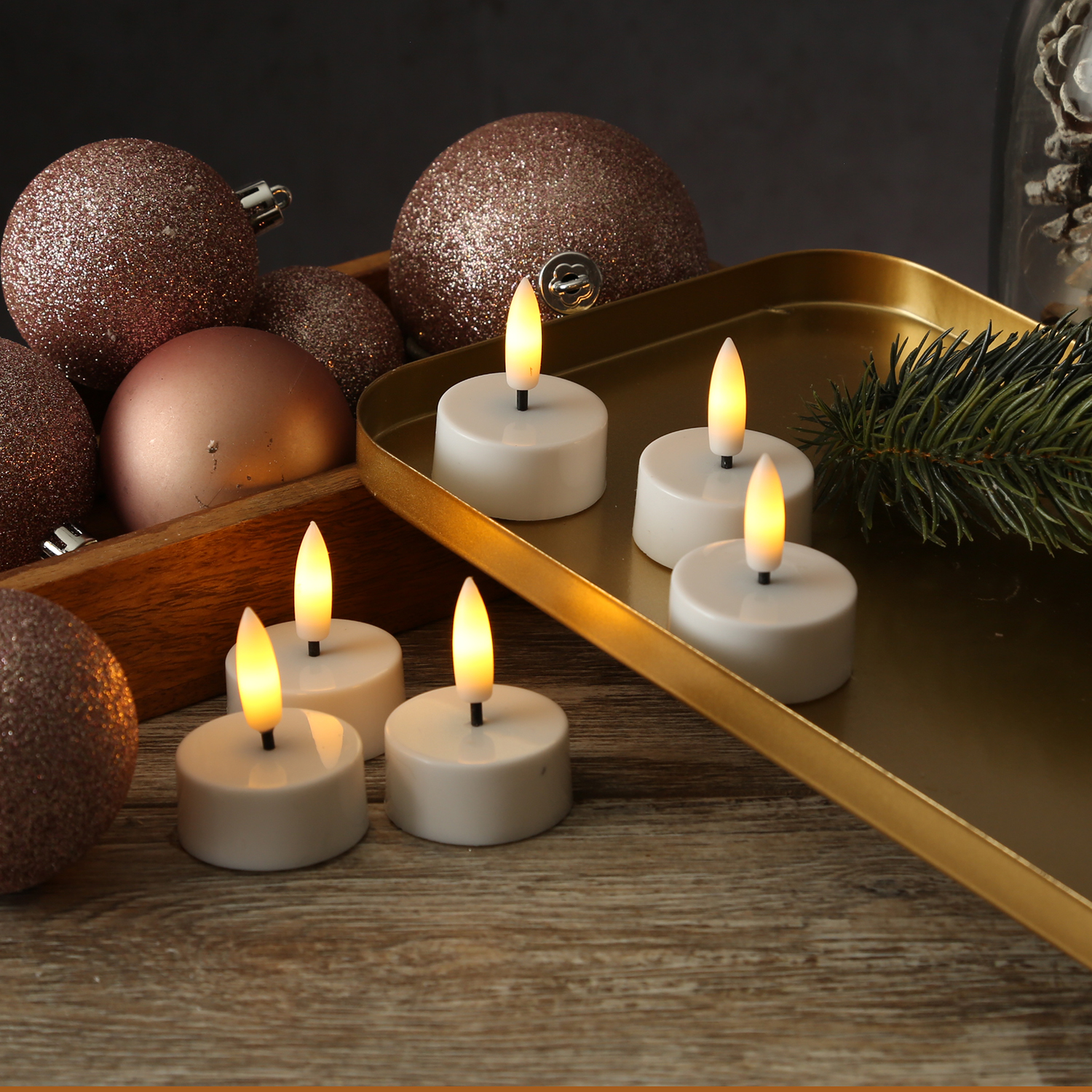 LED Mini Teelichter - Kunststoff - inkl. Batterien - Timer - D: 3,8cm - weiß - 6 Stück