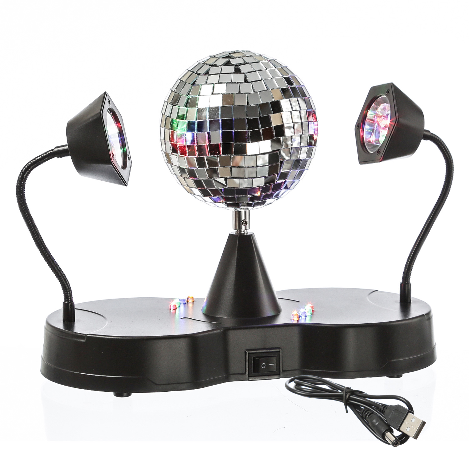 Spiegelkugel Base FLOWERPOWER mit Schwanenhals Spots USB