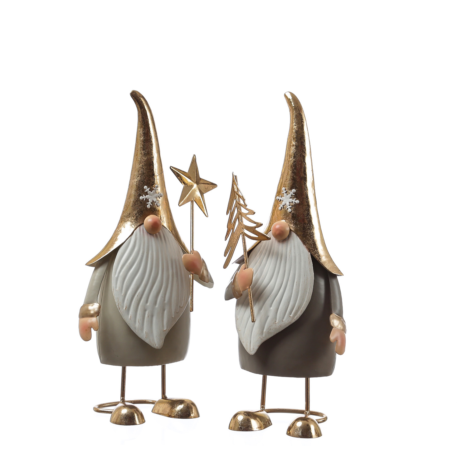 Weihnachtswichtel NILS mit Baum - Dekofigur aus Metall - H: 35cm - gold, grau