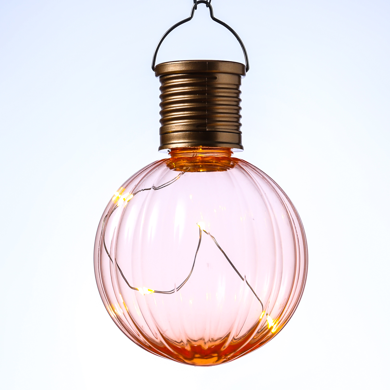 LED Solar Glühbirne GLOW - Kugelleuchte - 4 warmweiße LED Drahtlichterkette - H: 11cm D:8cm - orange