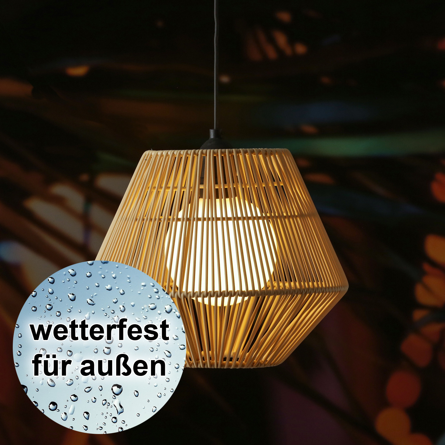 LED Solar Hängeleuchte - Korboptik - warmweiße LED - D 22-5cm - Lichtsensor - natur