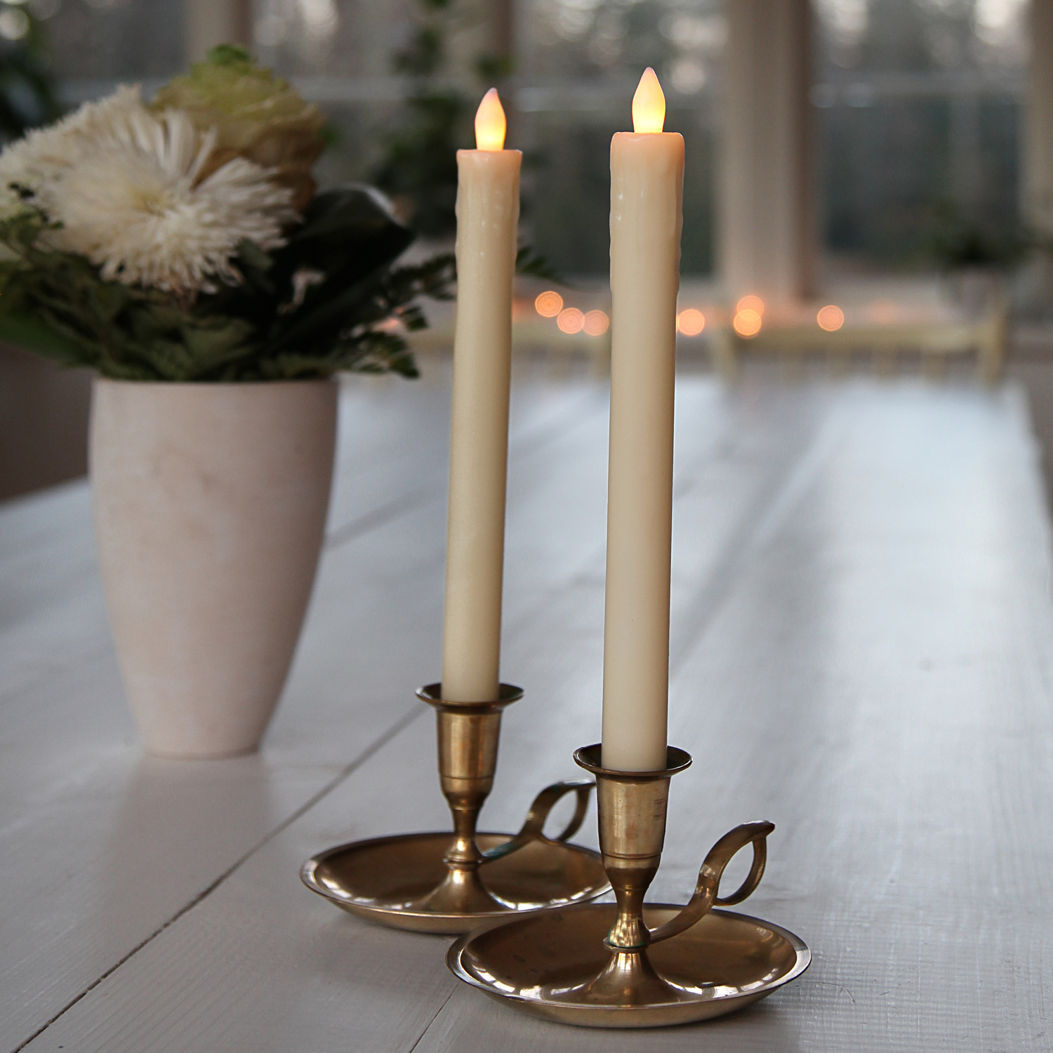LED Stabkerze Presse -  Echtwachs - flackernde warmweiße LED - H: 25cm - creme - 2er Set
