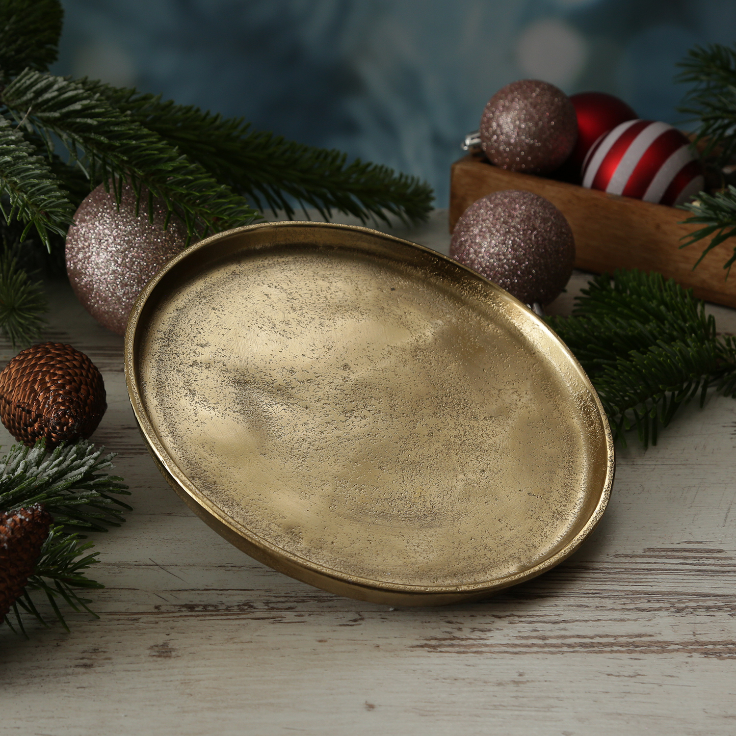 Dekoteller - Dekotablett - Kerzenteller - Aluminium - D: 20cm - rund - gold