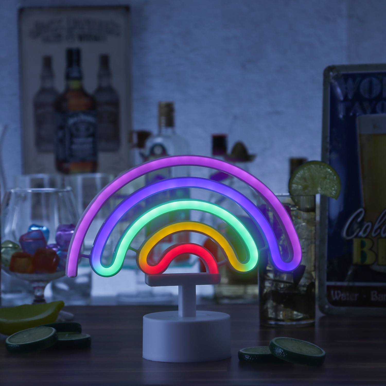 LED NEON Figur REGENBOGEN - Dekoleuchte - H: 19cm - Batterie oder USB Betrieb - stehend - bunt